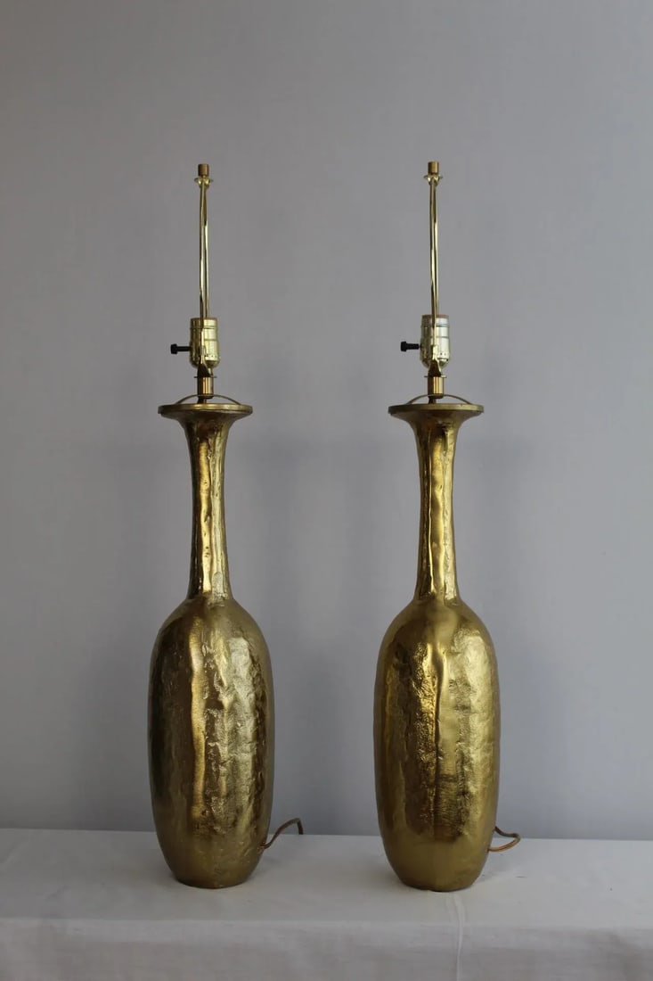 Mid 20th Century Patrick Coard Influence Brass Lamps - a Pair - 10