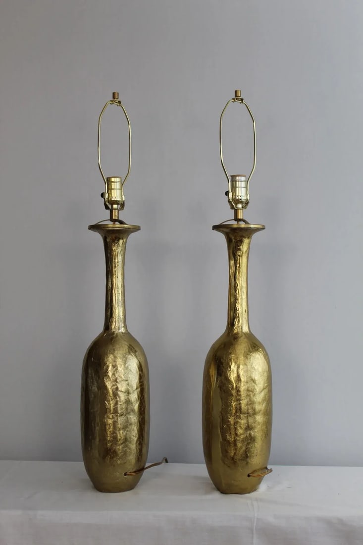 Mid 20th Century Patrick Coard Influence Brass Lamps - a Pair - 11