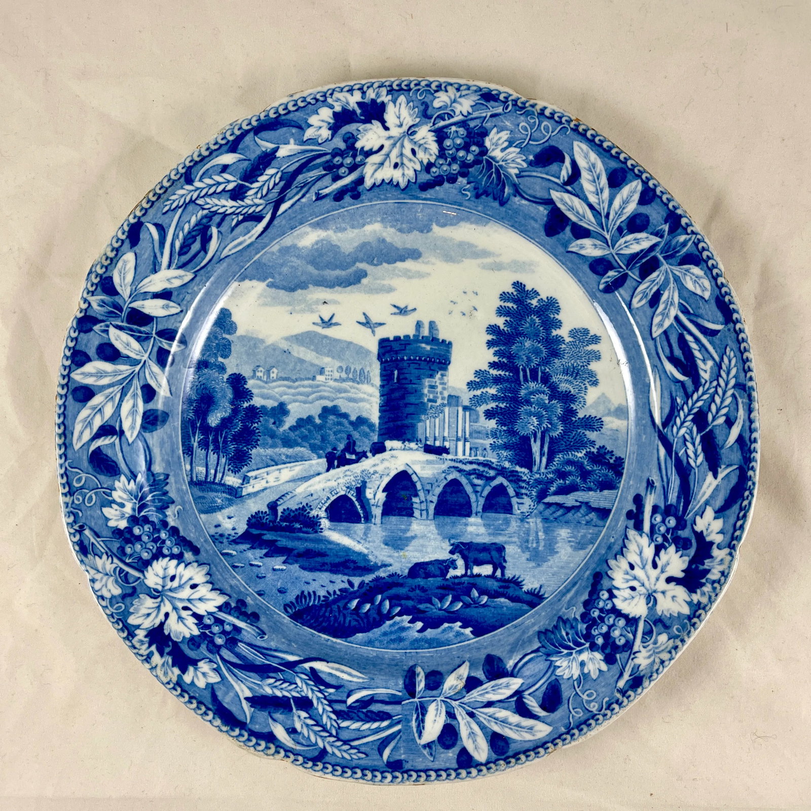 Spode 'Bridge of Lucano' Blue Transferware Dinner Plates Circa 1820 Set/6 - 2
