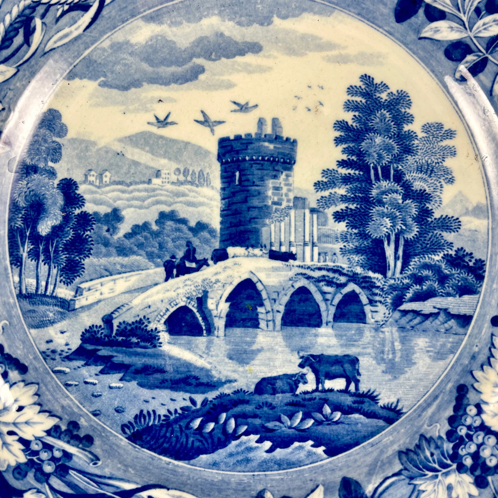 Spode 'Bridge of Lucano' Blue Transferware Dinner Plates Circa 1820 Set/6 - 3