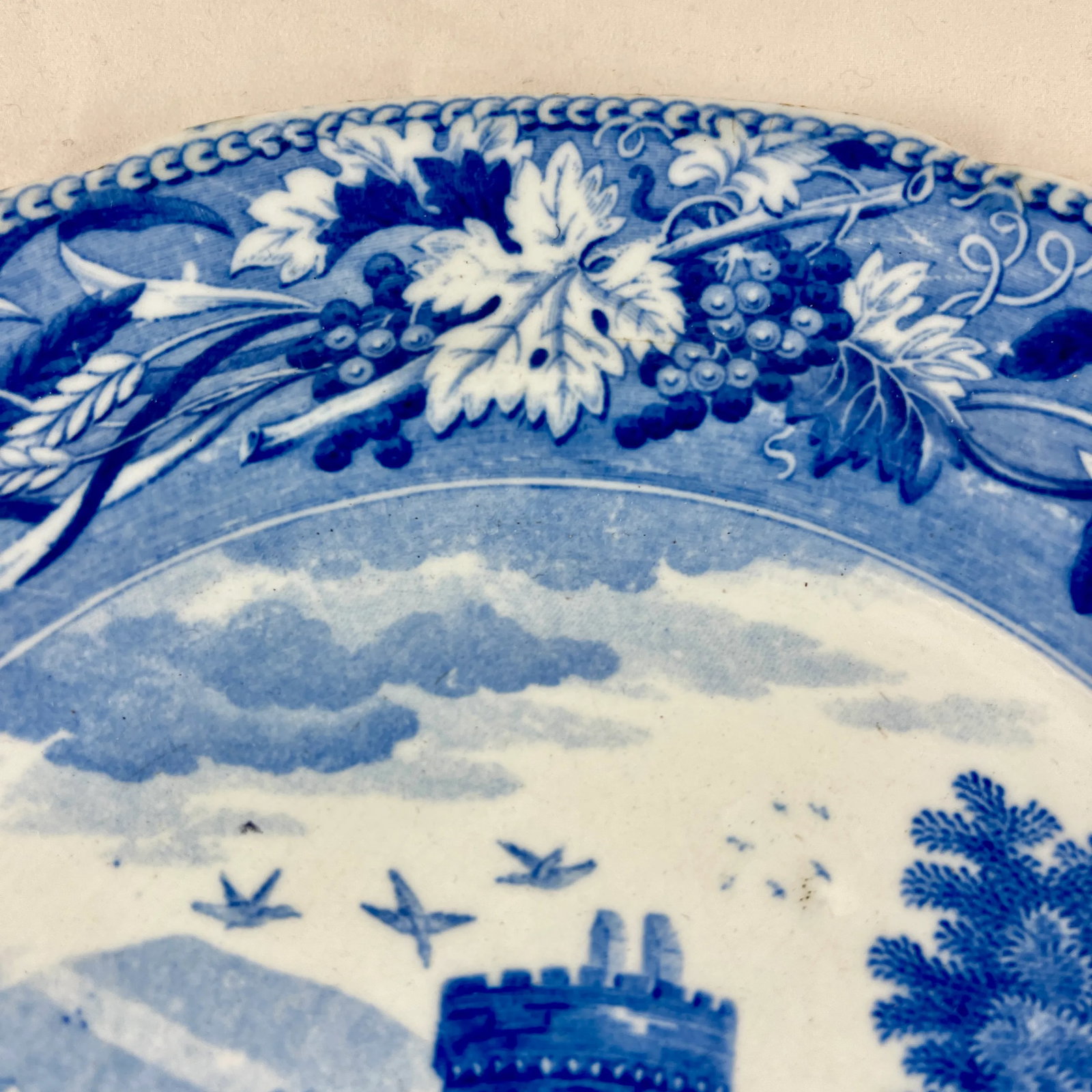 Spode 'Bridge of Lucano' Blue Transferware Dinner Plates Circa 1820 Set/6 - 7
