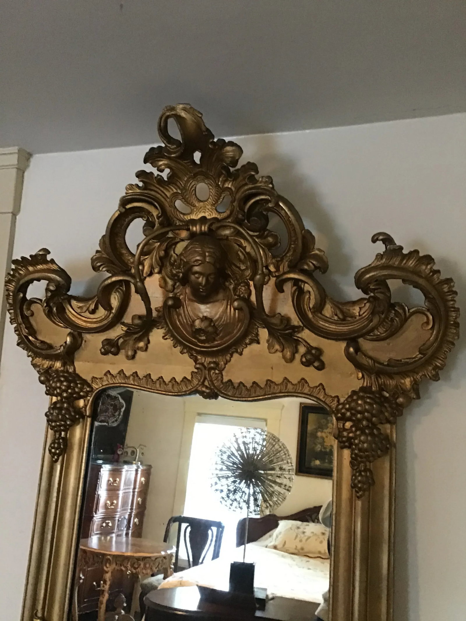 19th Century French Baroque Rococo Revival Lady Full Leaner Full Mirror Massive - 7
