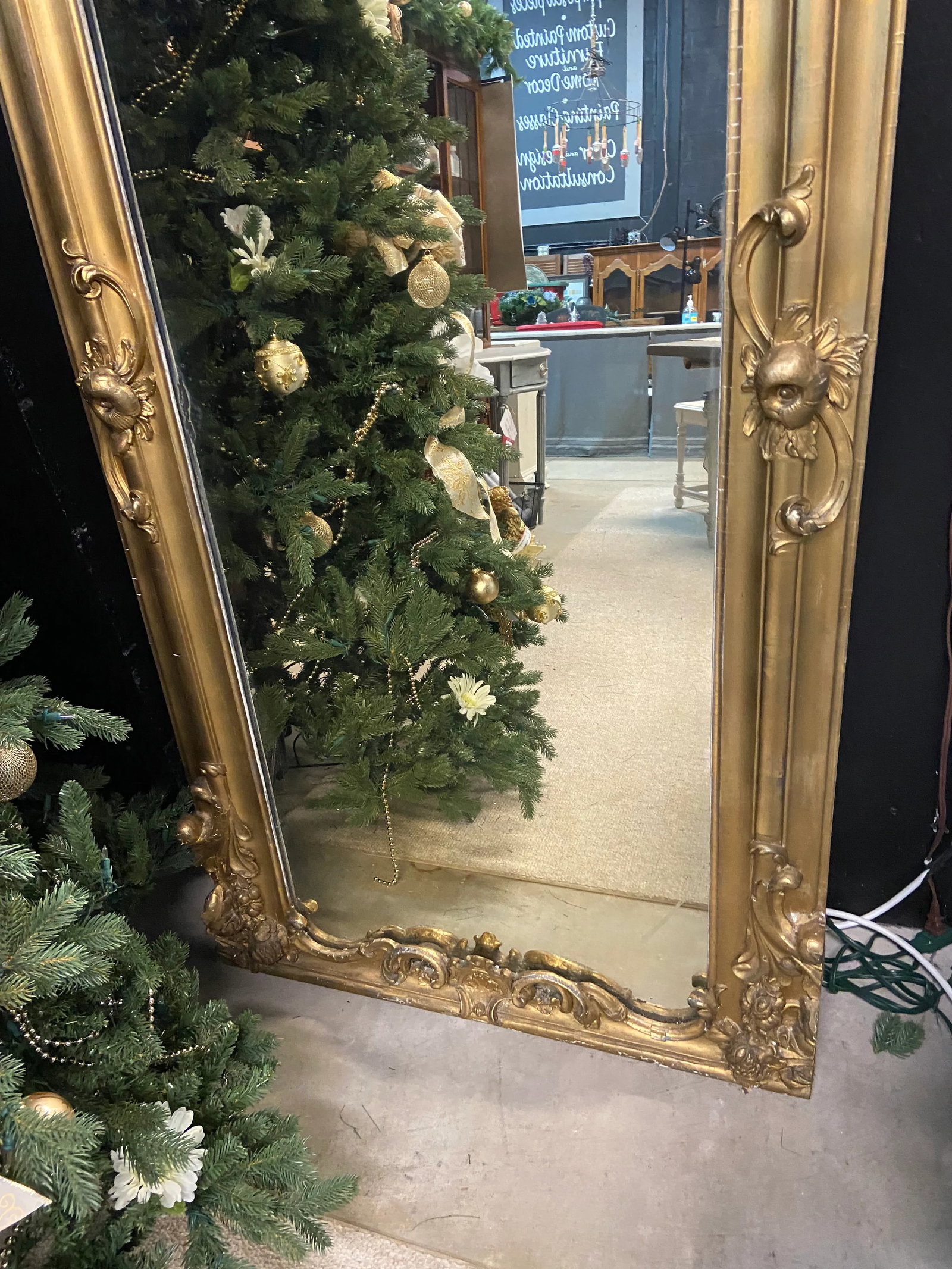 19th Century French Baroque Rococo Revival Lady Full Leaner Full Mirror Massive - 9