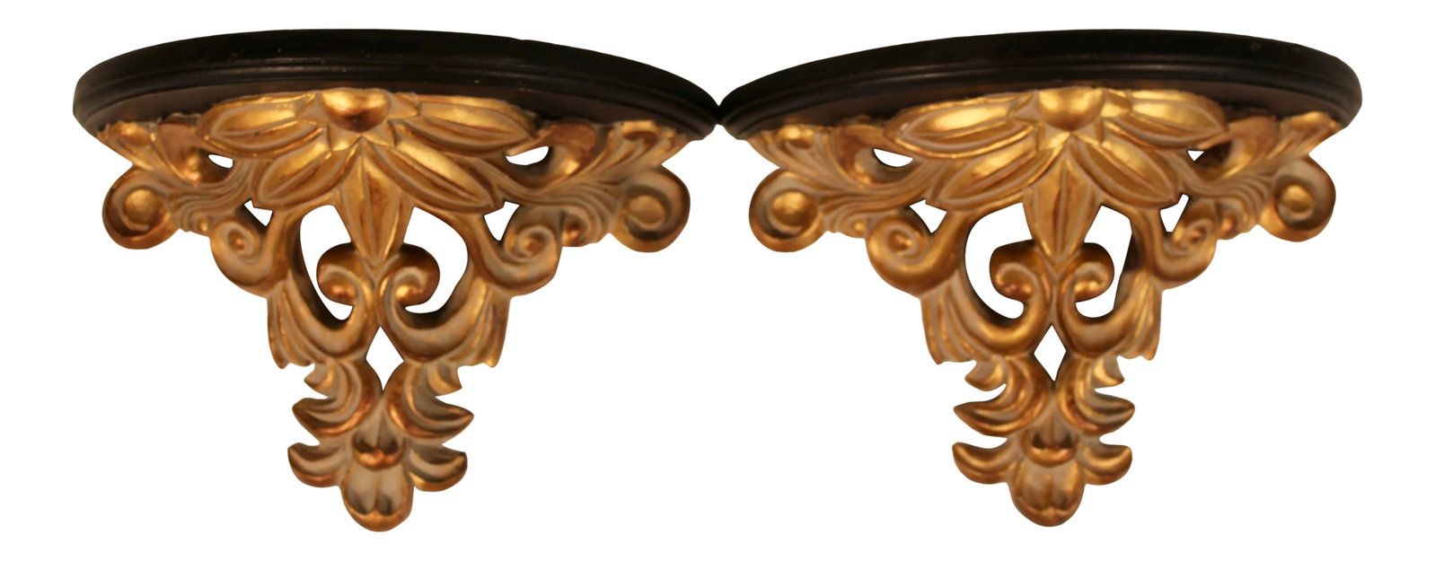 Vintage Art Nouveau French Gold and Black Wooden Wall Shelves - A Pair (1 of 7)