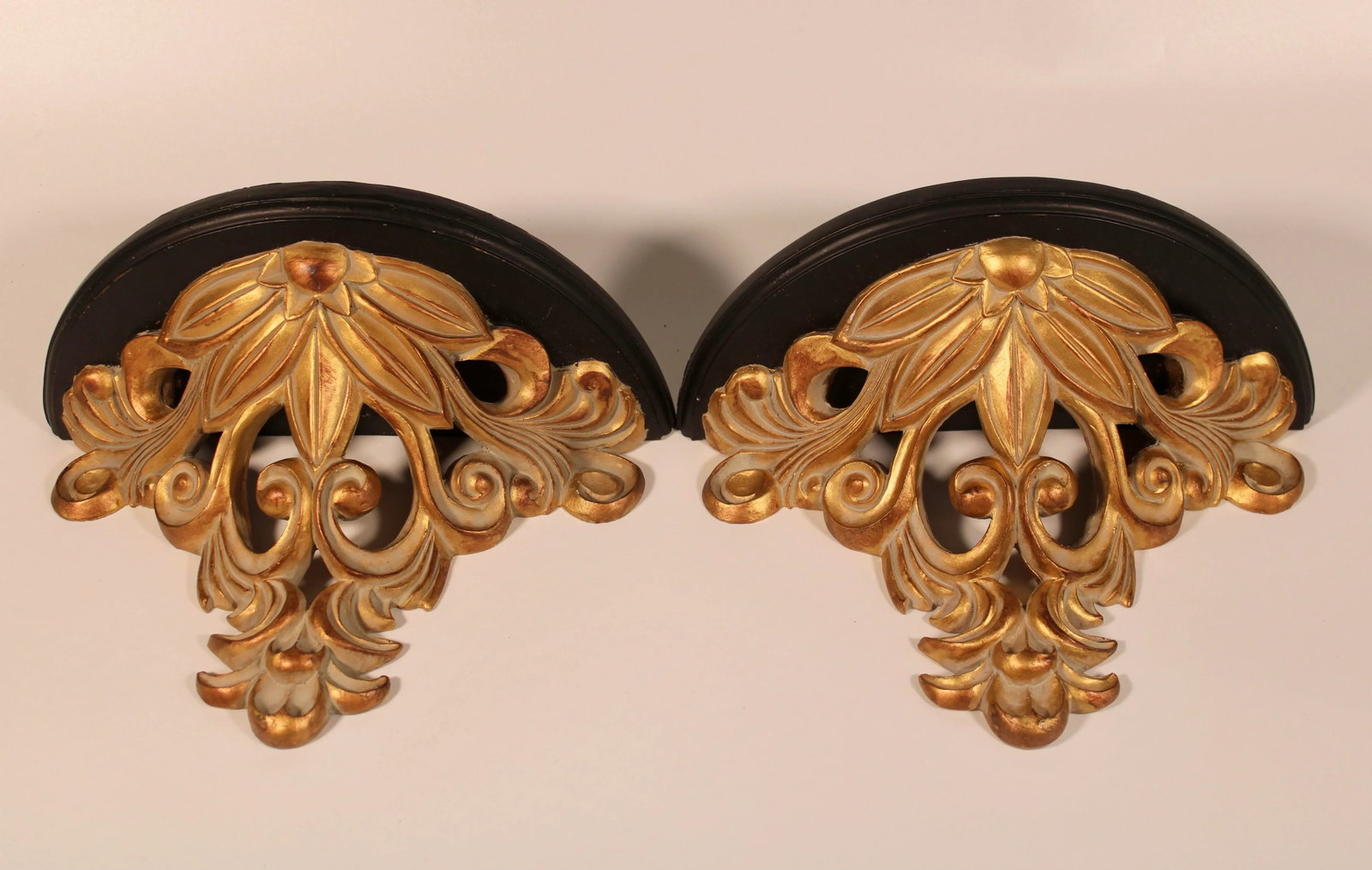 Vintage Art Nouveau French Gold and Black Wooden Wall Shelves - A Pair - 3