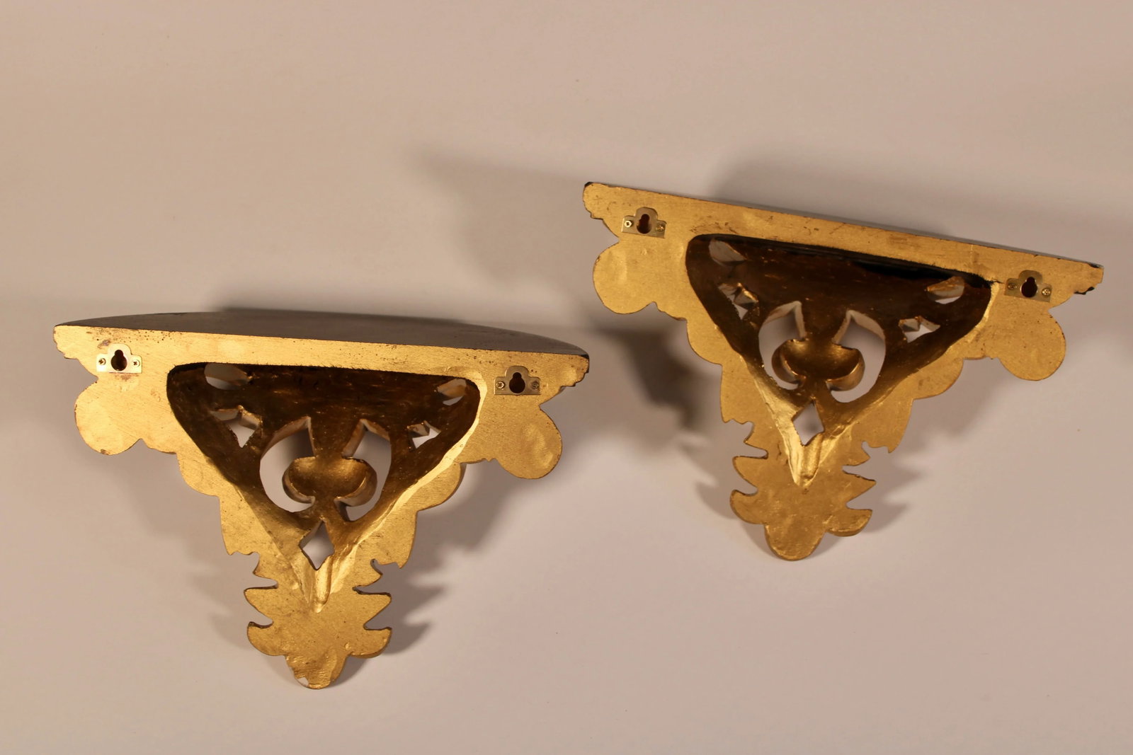 Vintage Art Nouveau French Gold and Black Wooden Wall Shelves - A Pair - 6