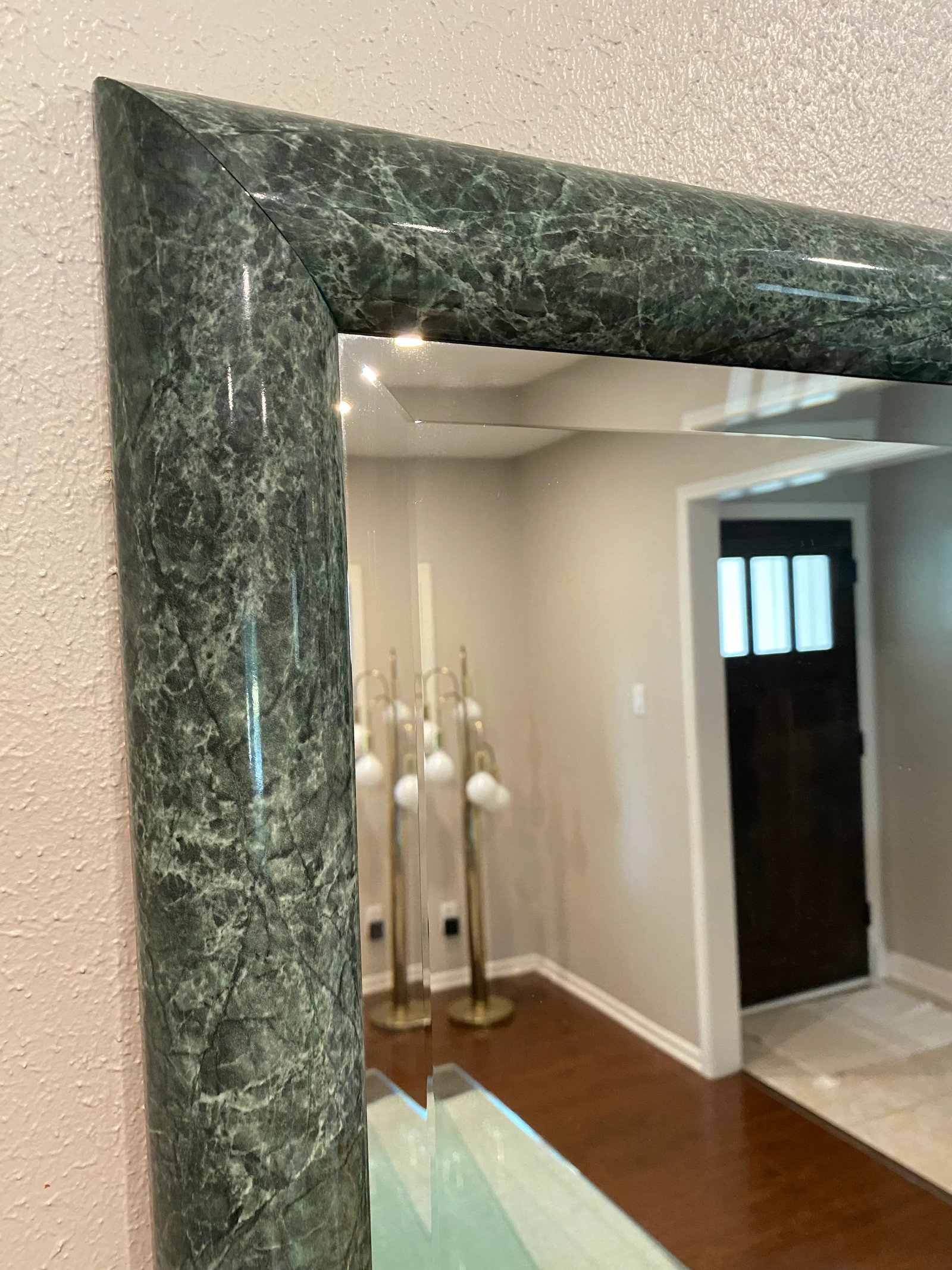 Vintage 80's Post Modern Green Faux Marble Large Wood Mirror - 3