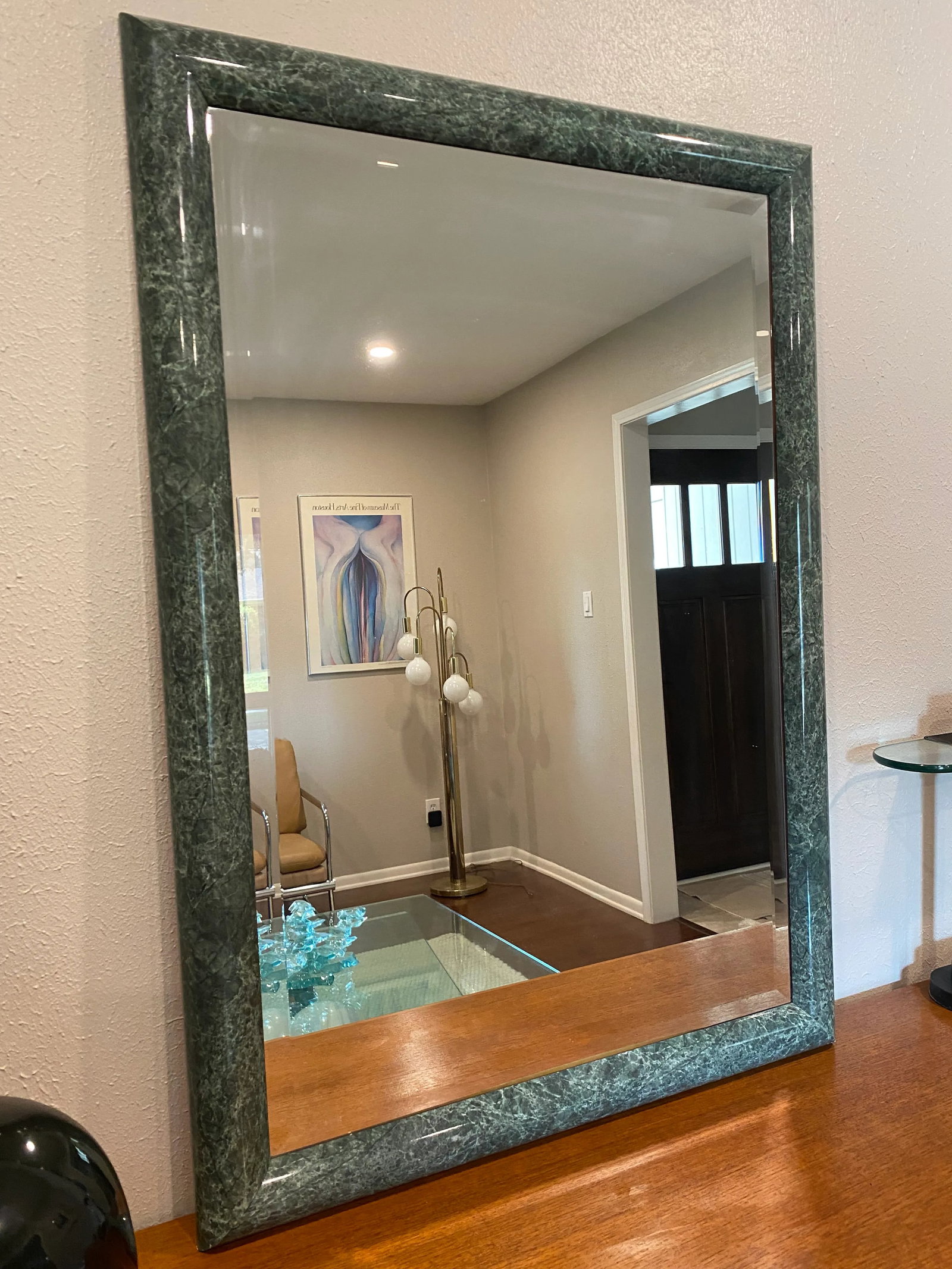 Vintage 80's Post Modern Green Faux Marble Large Wood Mirror - 4