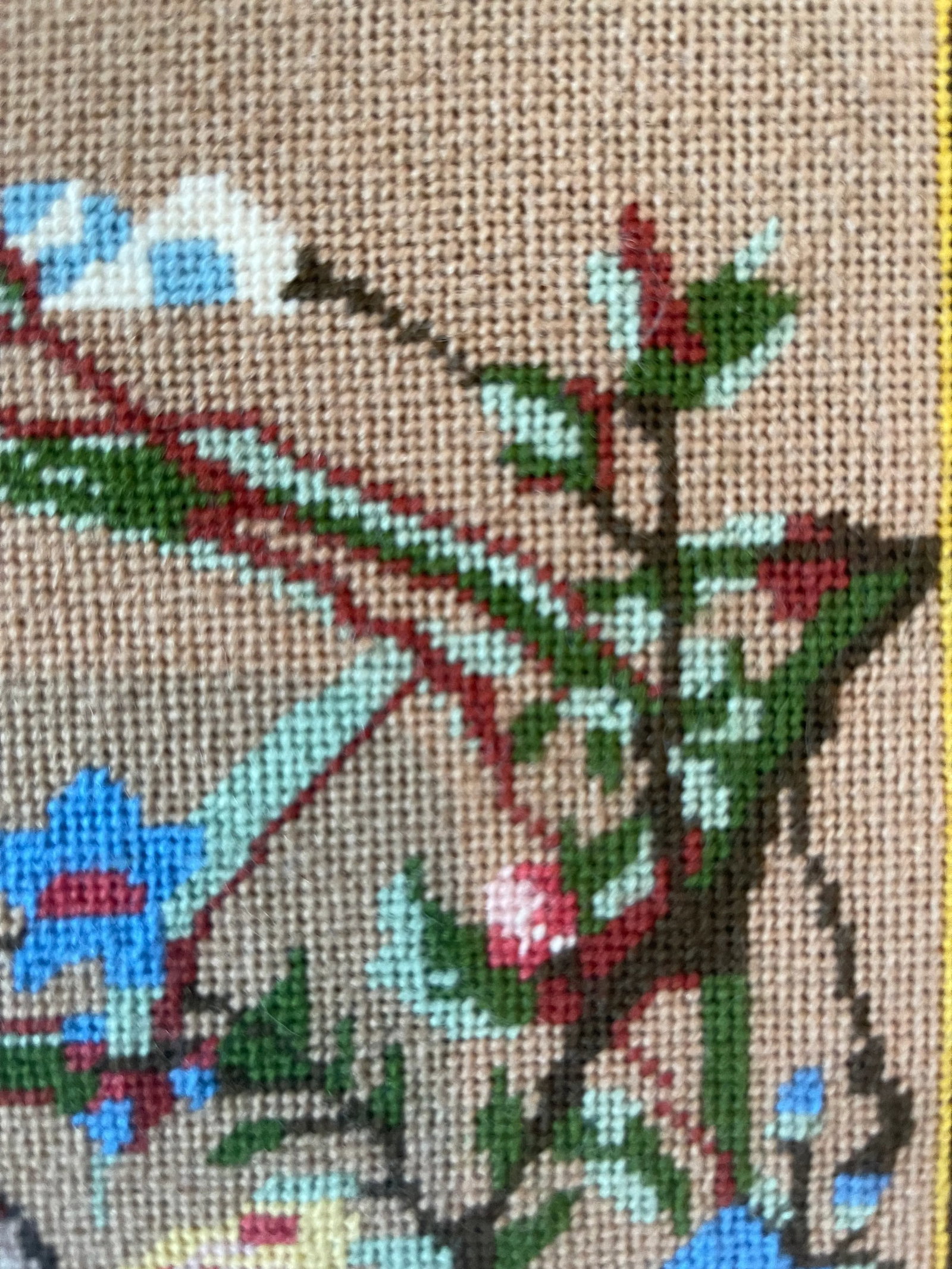 Early 20th Century Asian Pheasant Bird Motif Needle Point Wall Art Framed - 11