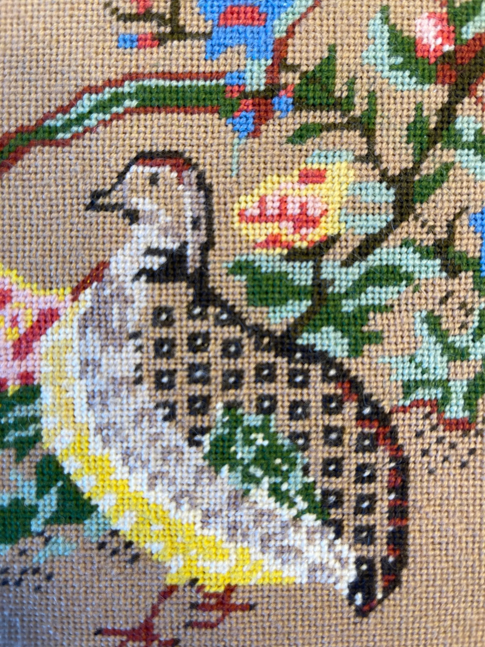 Early 20th Century Asian Pheasant Bird Motif Needle Point Wall Art Framed - 6