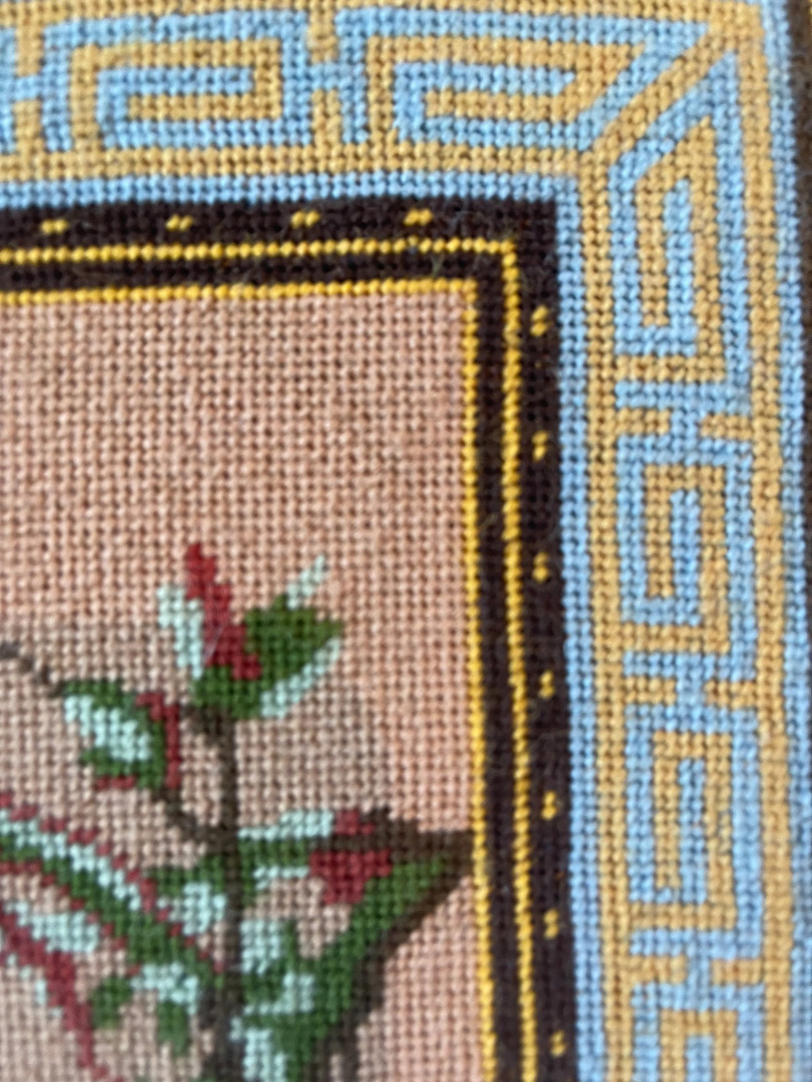 Early 20th Century Asian Pheasant Bird Motif Needle Point Wall Art Framed - 8