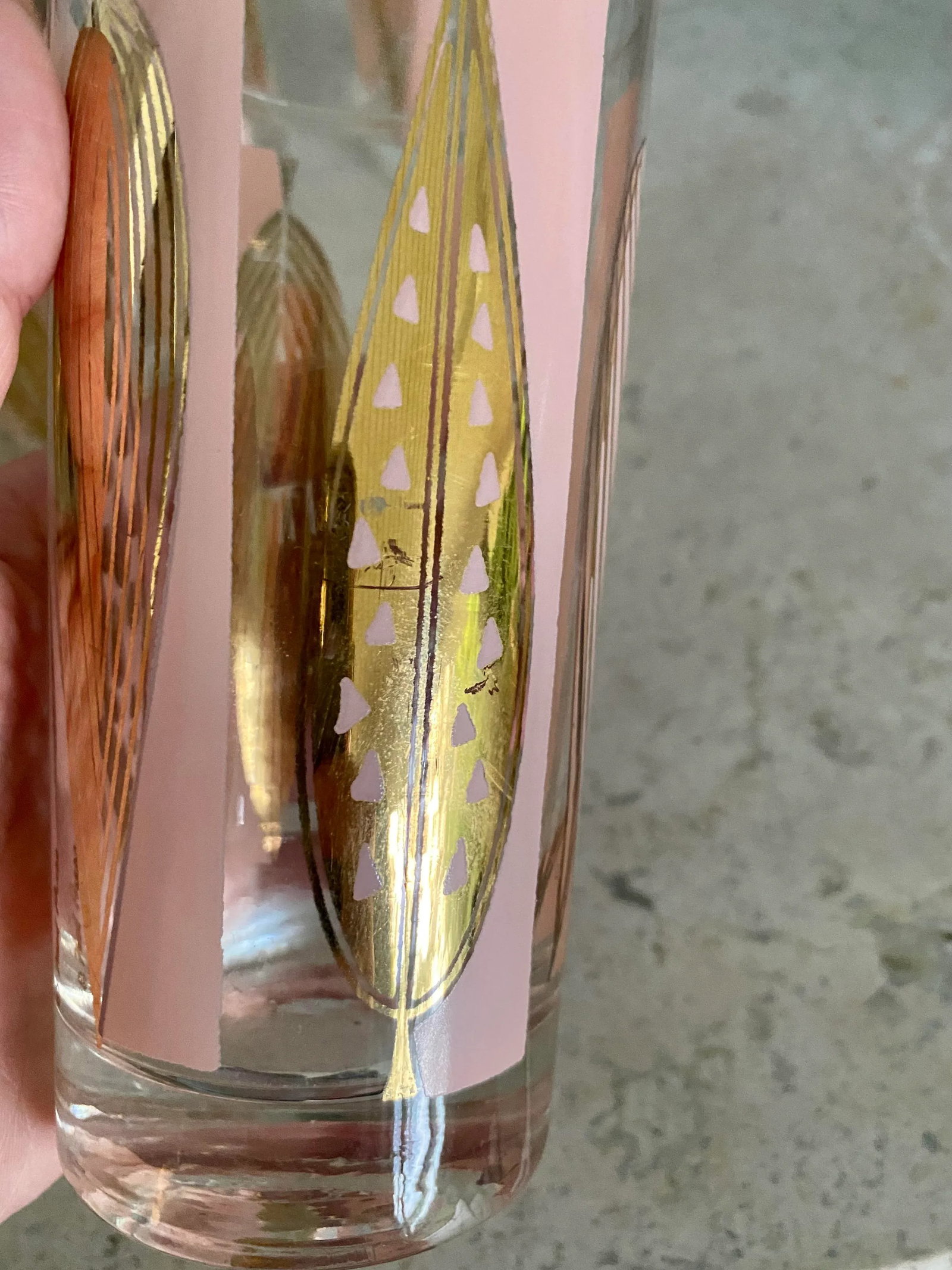 Mid-Century Fred Press Signed Pink & Clear 22-Karat Gold Leaves Glasses- Set of 6 - 11