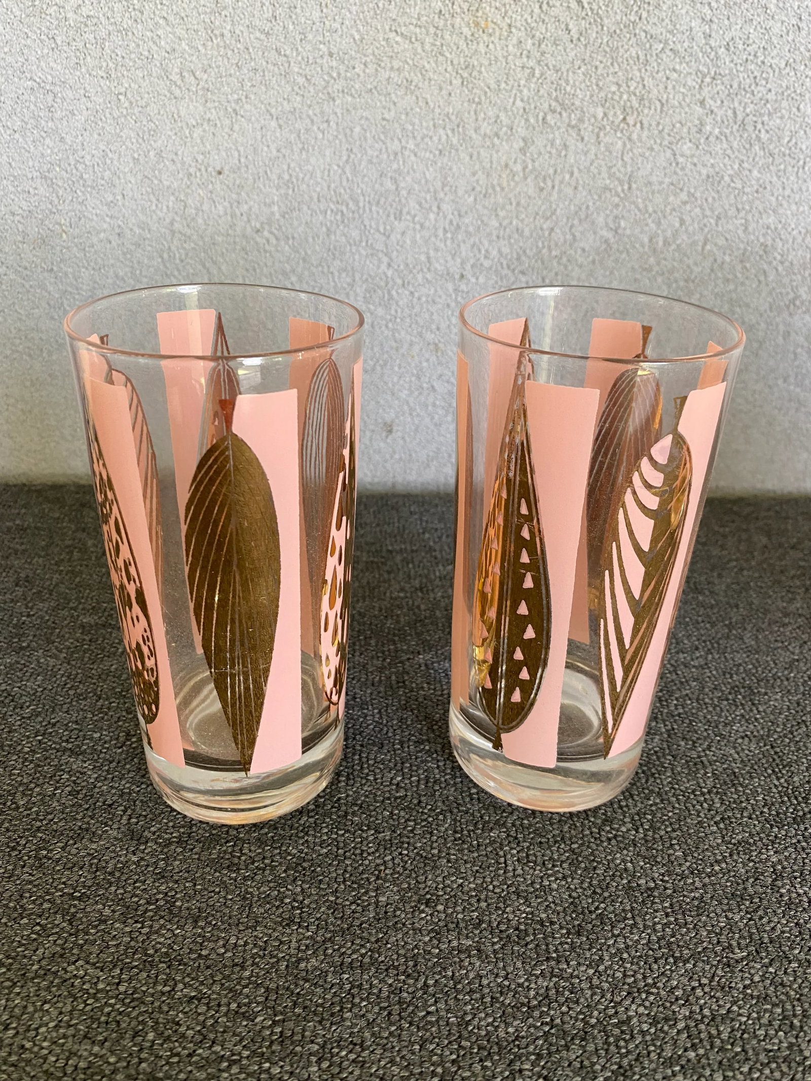 Mid-Century Fred Press Signed Pink & Clear 22-Karat Gold Leaves Glasses- Set of 6 - 3