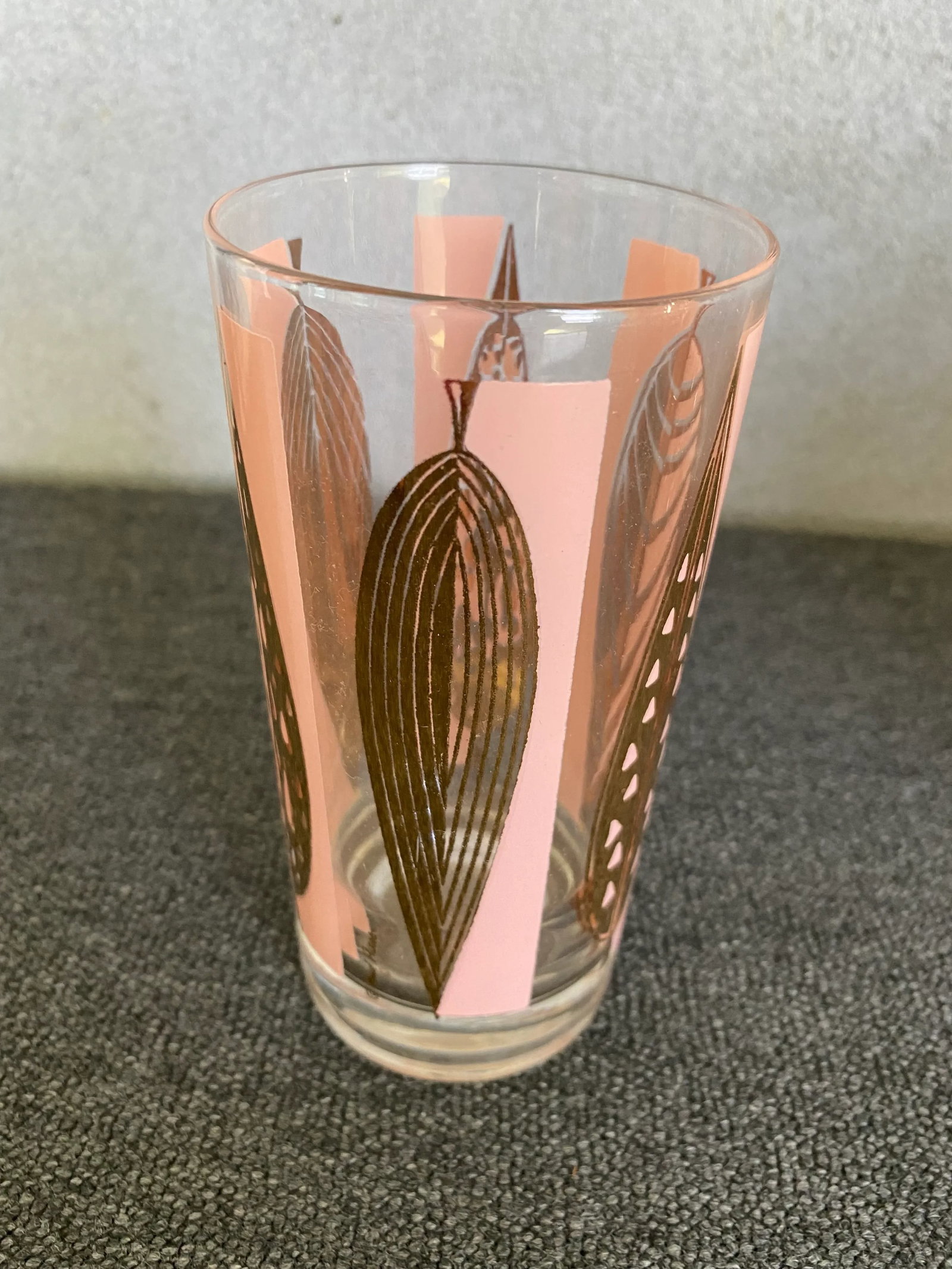 Mid-Century Fred Press Signed Pink & Clear 22-Karat Gold Leaves Glasses- Set of 6 - 4