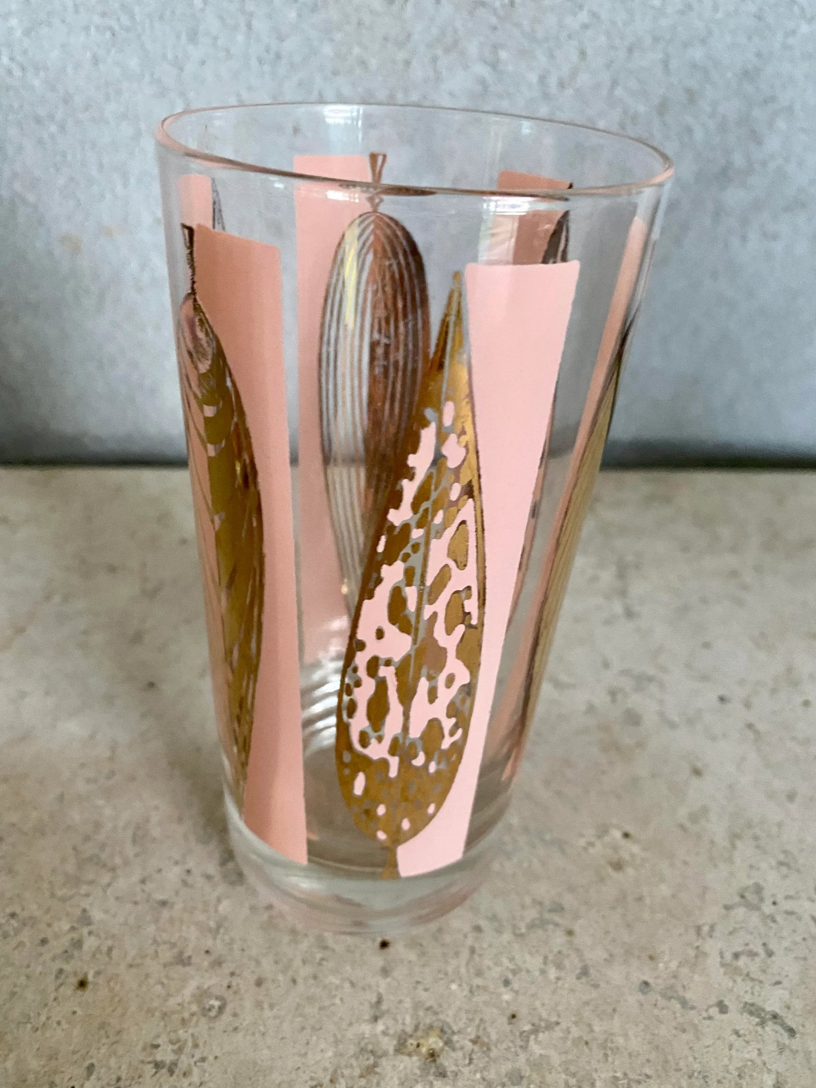 Mid-Century Fred Press Signed Pink & Clear 22-Karat Gold Leaves Glasses- Set of 6 - 6