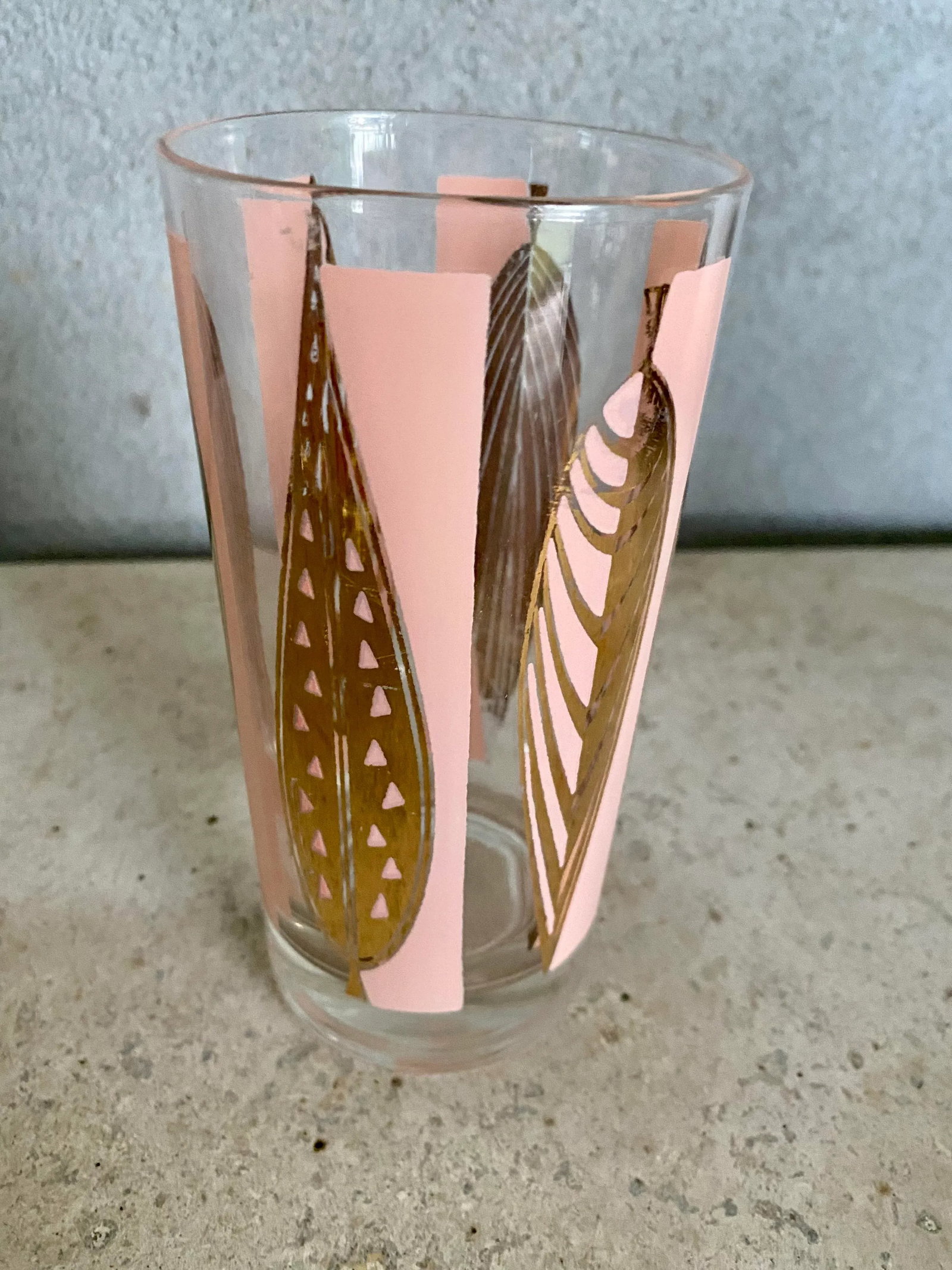 Mid-Century Fred Press Signed Pink & Clear 22-Karat Gold Leaves Glasses- Set of 6 - 7