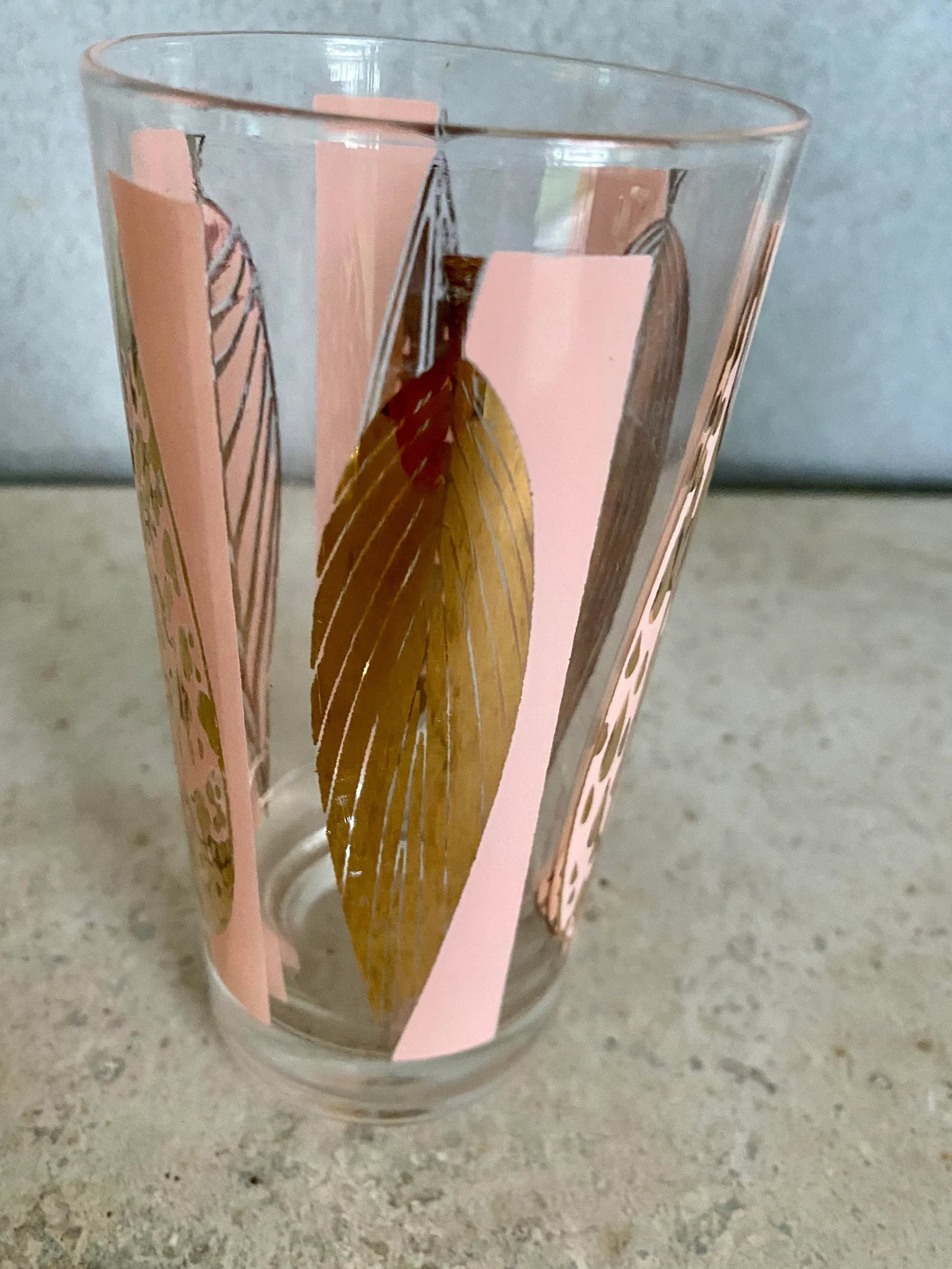 Mid-Century Fred Press Signed Pink & Clear 22-Karat Gold Leaves Glasses- Set of 6 - 8
