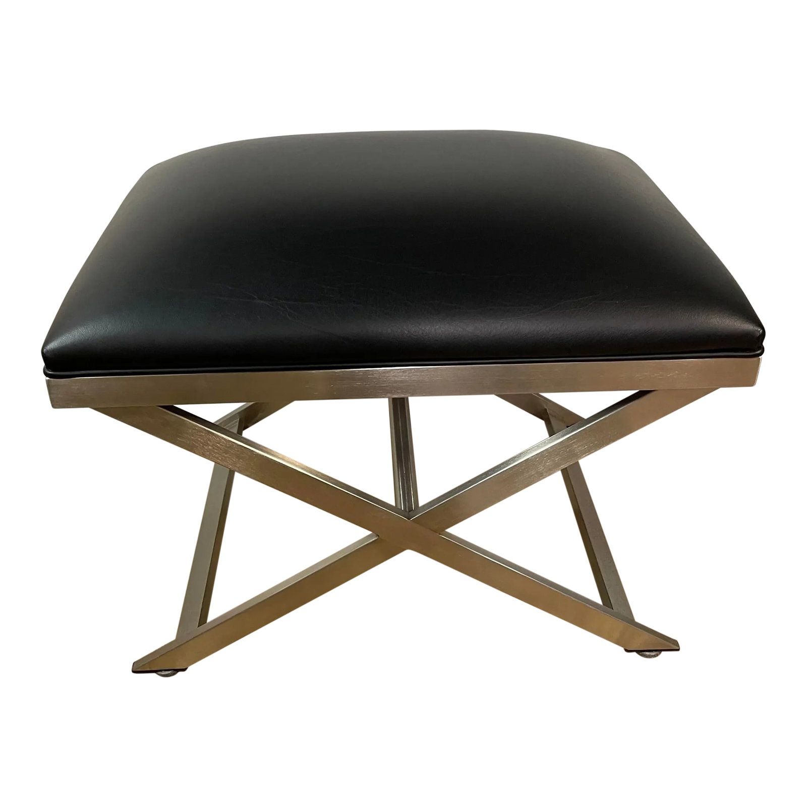 Ethan Allen Xanadu X-Base Ottoman: Beautiful Ethan Allen Xanadu X- bench/ottoman on polished nickel with black seat. Please look at the pictures as part of the description. Condition: Alterations: Original Condition Unaltered