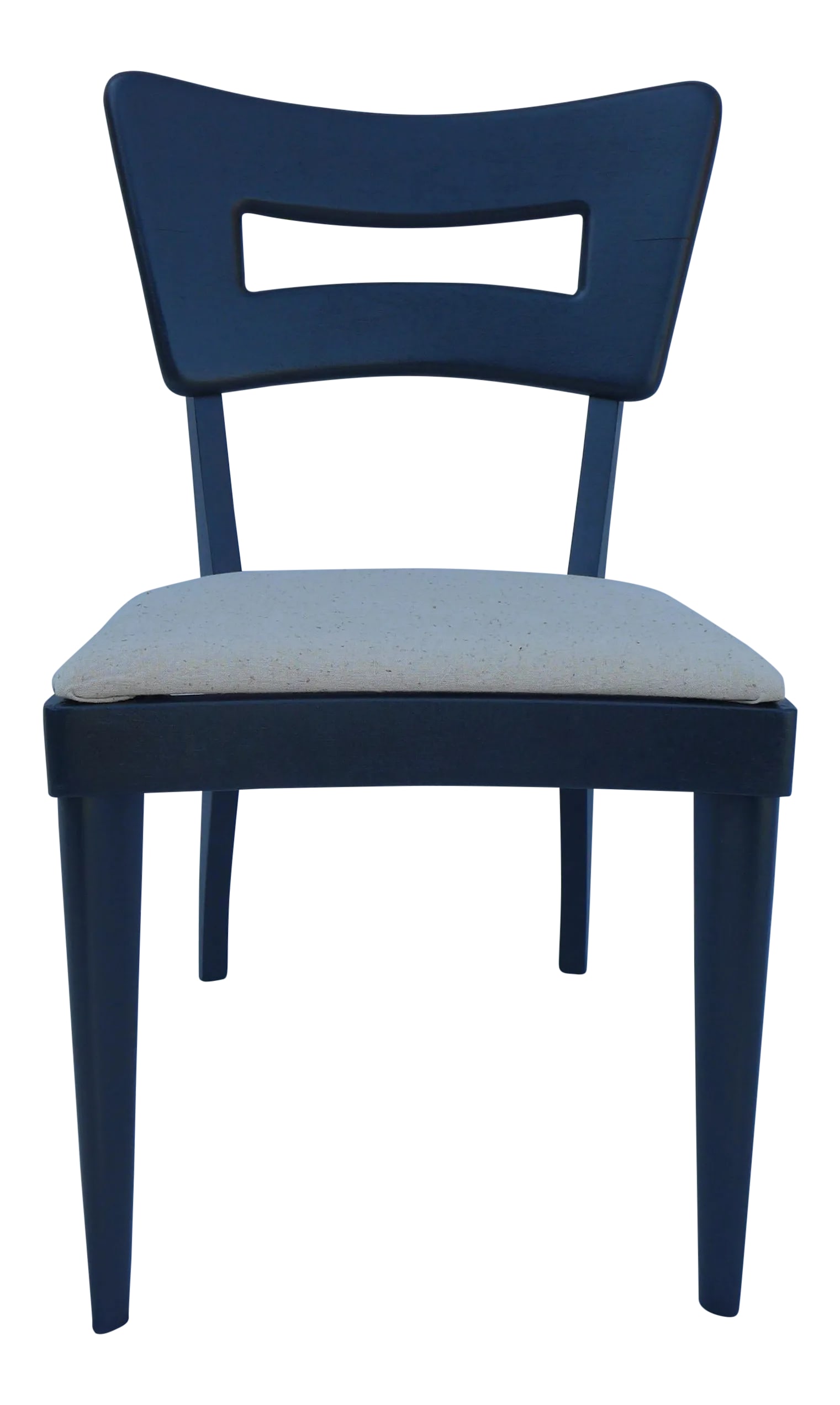 Heywood Wakefield Dark Gray Chair: Heywood-Wakefield Mid-Cenutry single chair. This has been newly painted in charcoal gray and upholstered with linen. In excellent condition and very sturdy. Seat height: 18" Back height: 33" Back widt