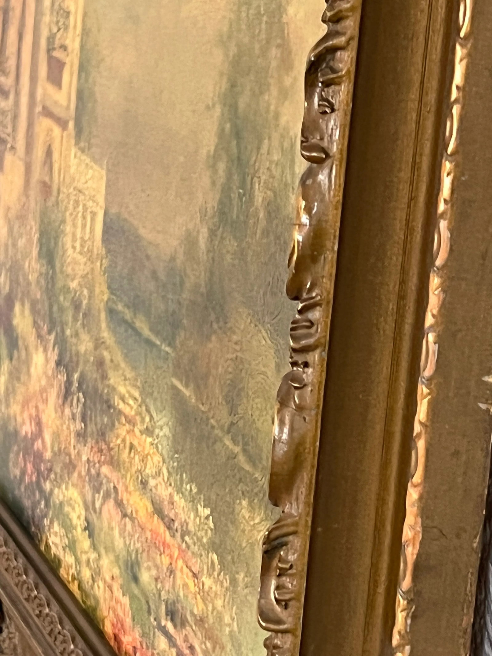 Antique Mediterranean Villa Landscape Oil Painting, Framed - 8
