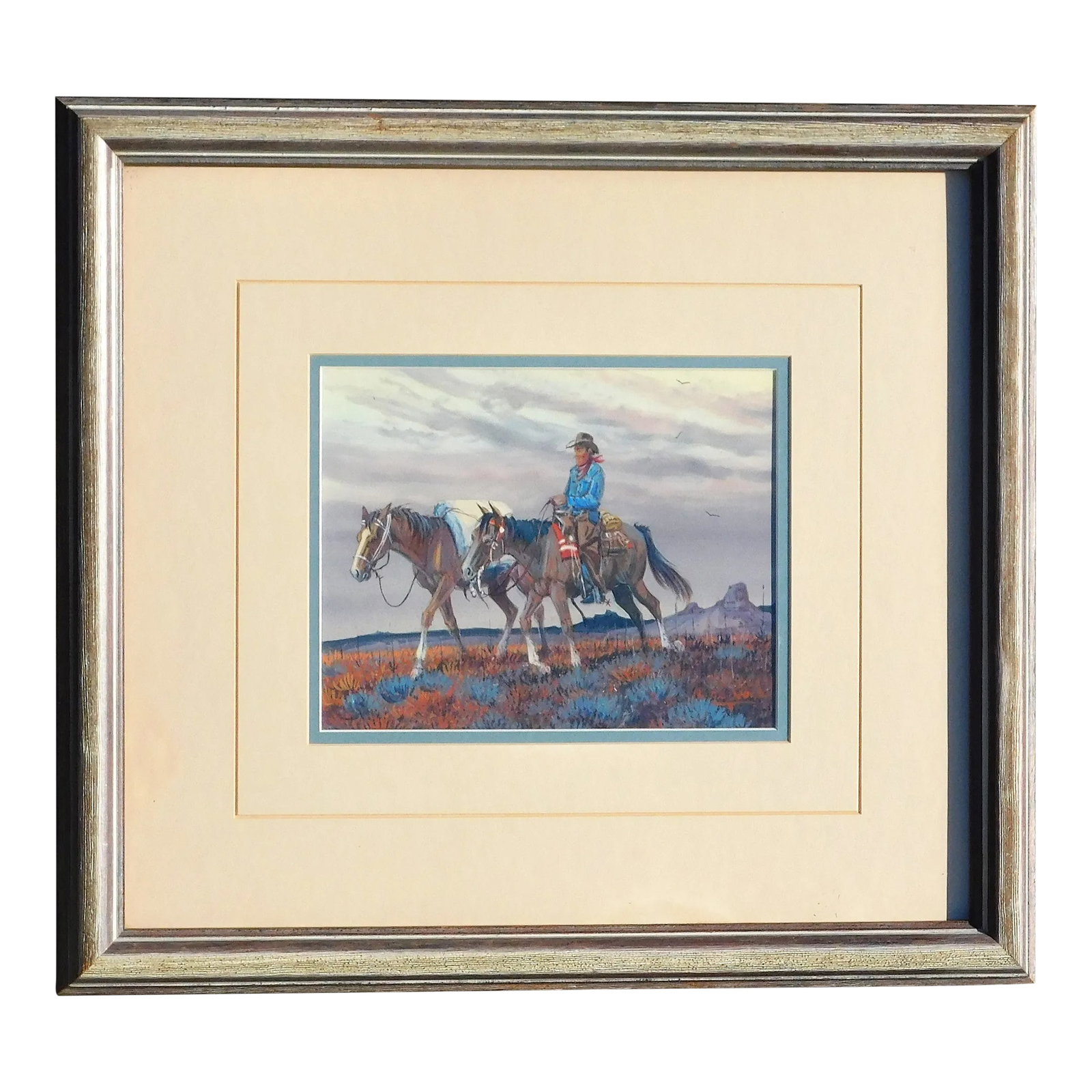Austin Deuel, Famous Western Artist, Gouache Cowboy on Horse: Vintage gouache on paper by famous Western artist, Austin Deuel. Image size 8 x 10, signed and framed. Good condition Condition: Alterations: Original Condition Unaltered Imperfections: Some