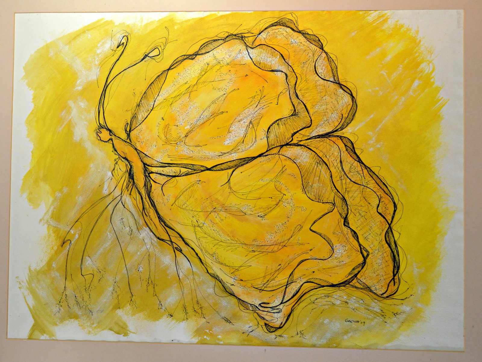 "Butterfly in Yellow" Original Drawing by German - 3