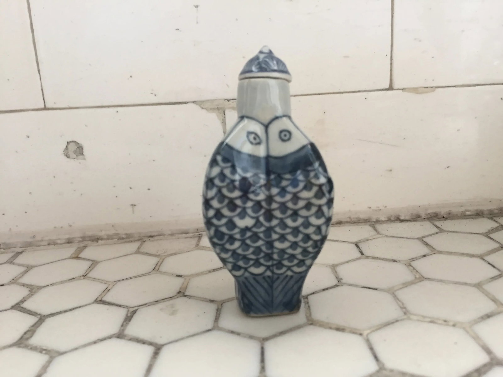 Chinese Blue & White Porcelain Koi Fish Bottle - 2