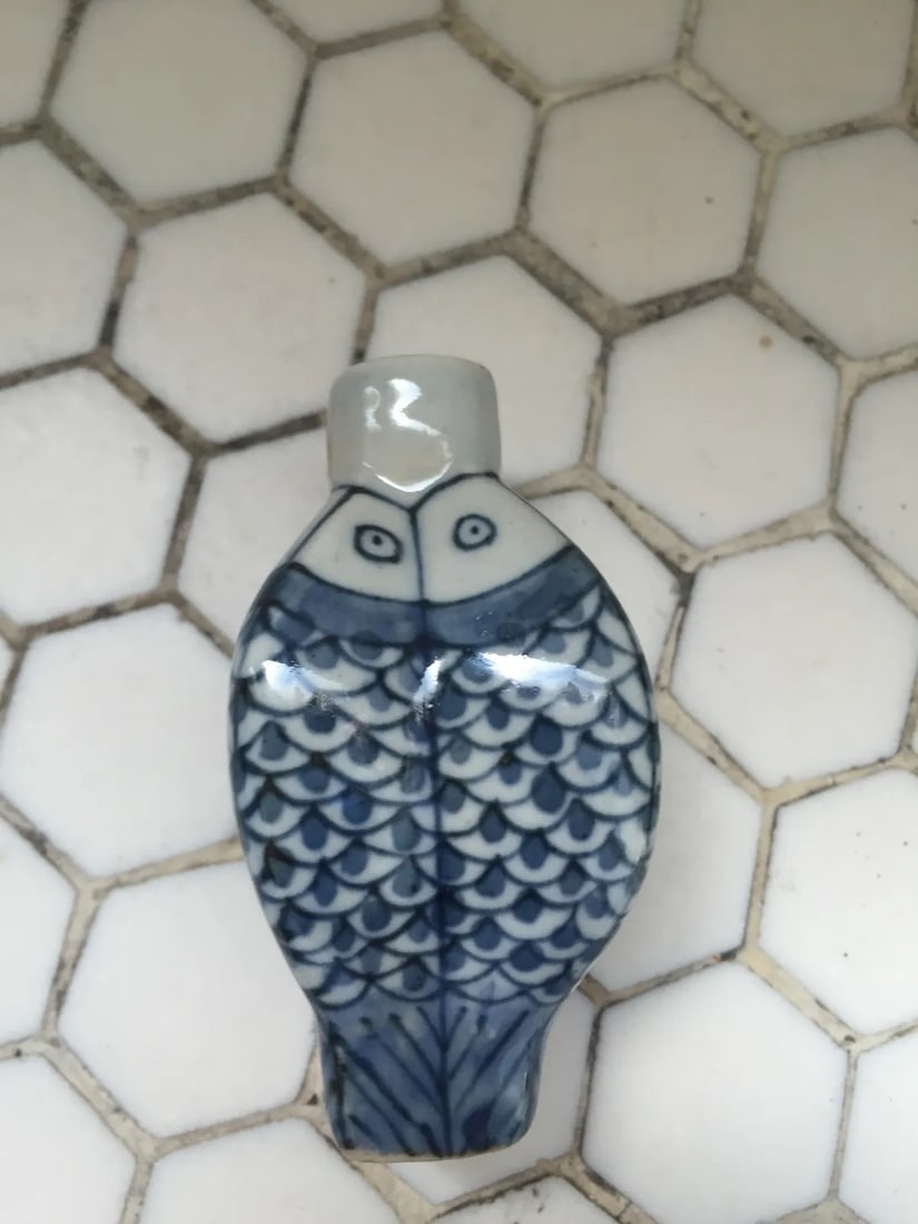 Chinese Blue & White Porcelain Koi Fish Bottle - 3