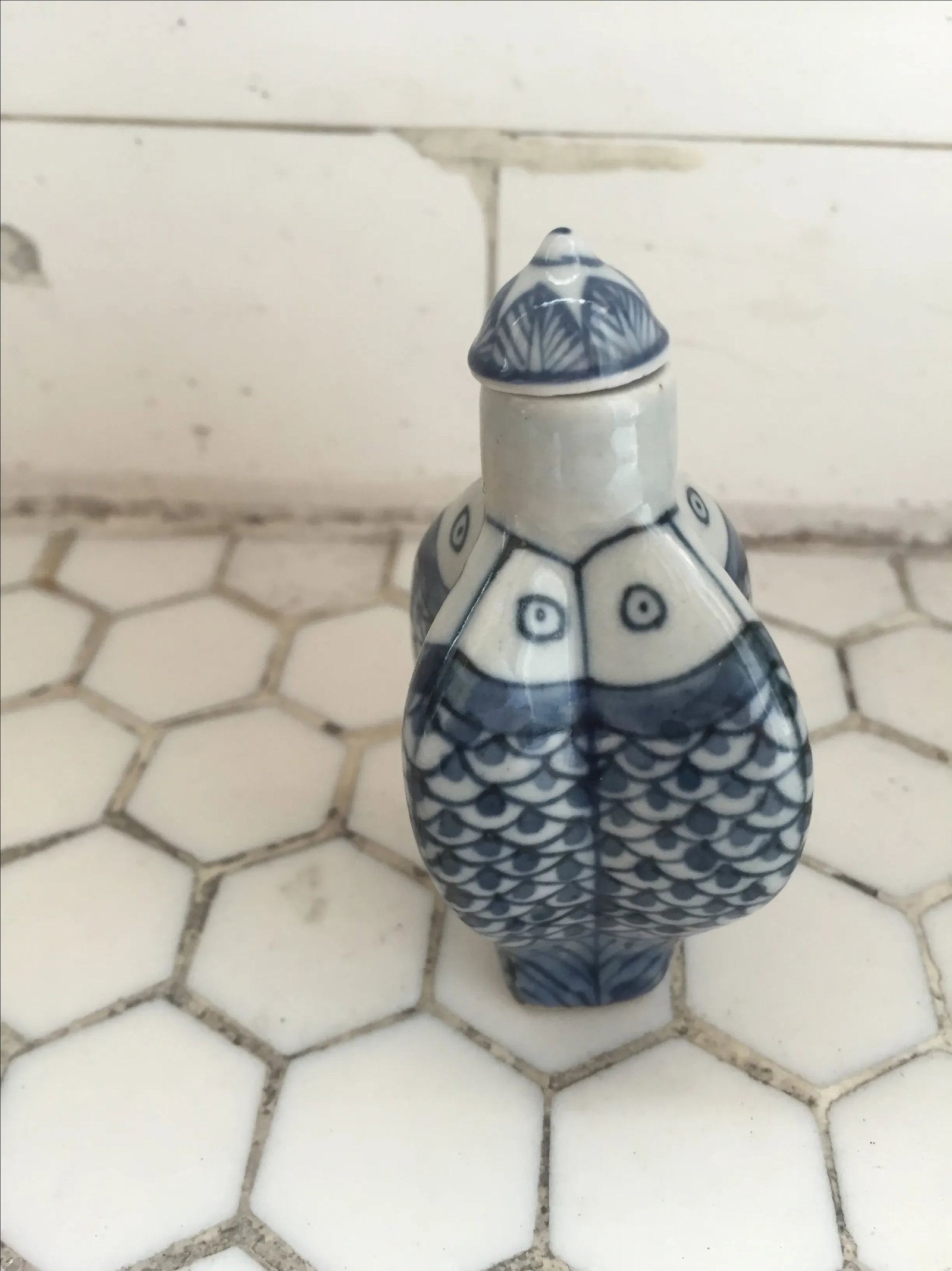 Chinese Blue & White Porcelain Koi Fish Bottle - 4