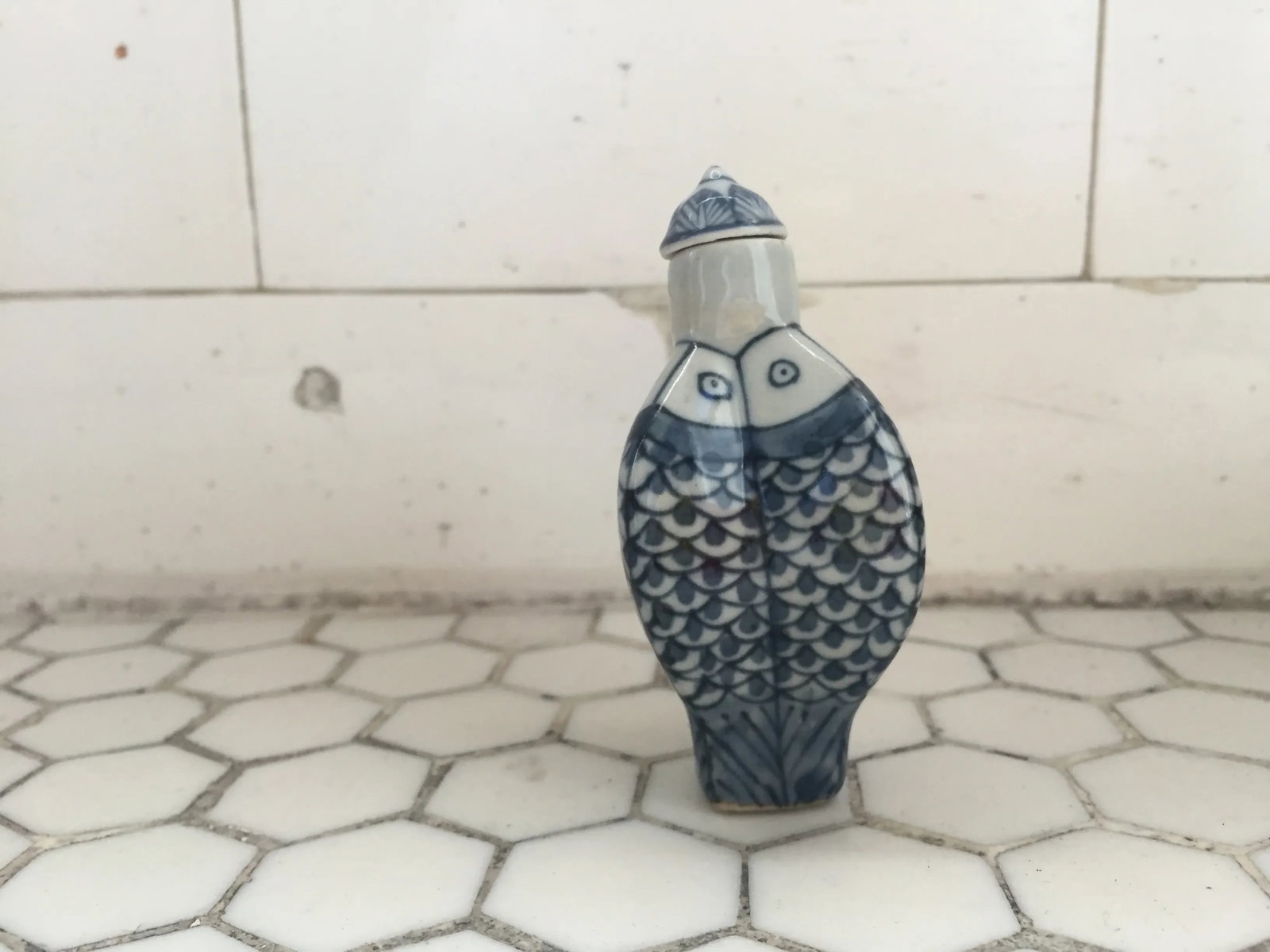 Chinese Blue & White Porcelain Koi Fish Bottle - 5