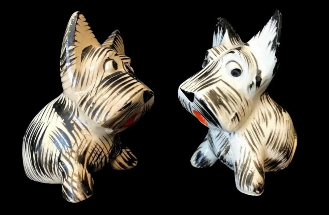 Sale Vintage Hand-Painted Deco Scottie Scottish & Westie West Highland White Terrier Dog Salt & Pepp - 2