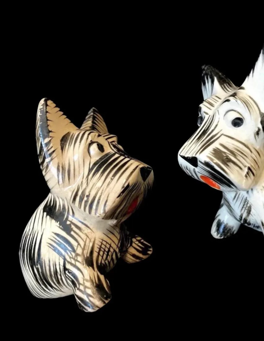 Sale Vintage Hand-Painted Deco Scottie Scottish & Westie West Highland White Terrier Dog Salt & Pepp - 3