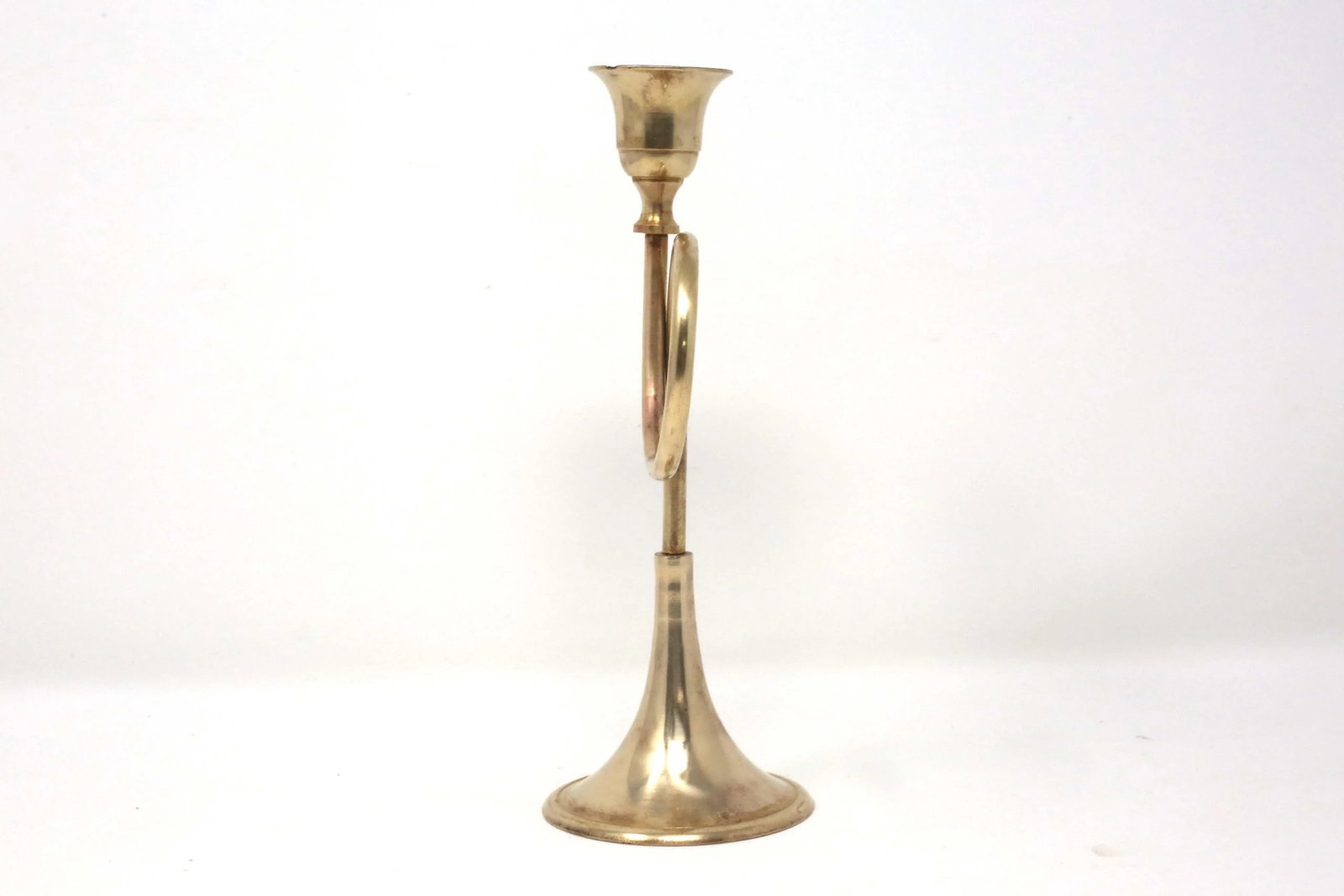 Vintage Brass Trumpet Candle Holder - 2