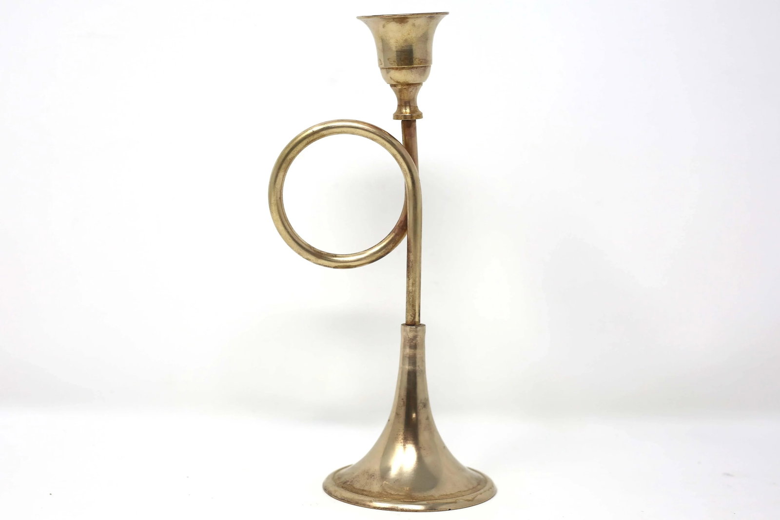 Vintage Brass Trumpet Candle Holder - 3