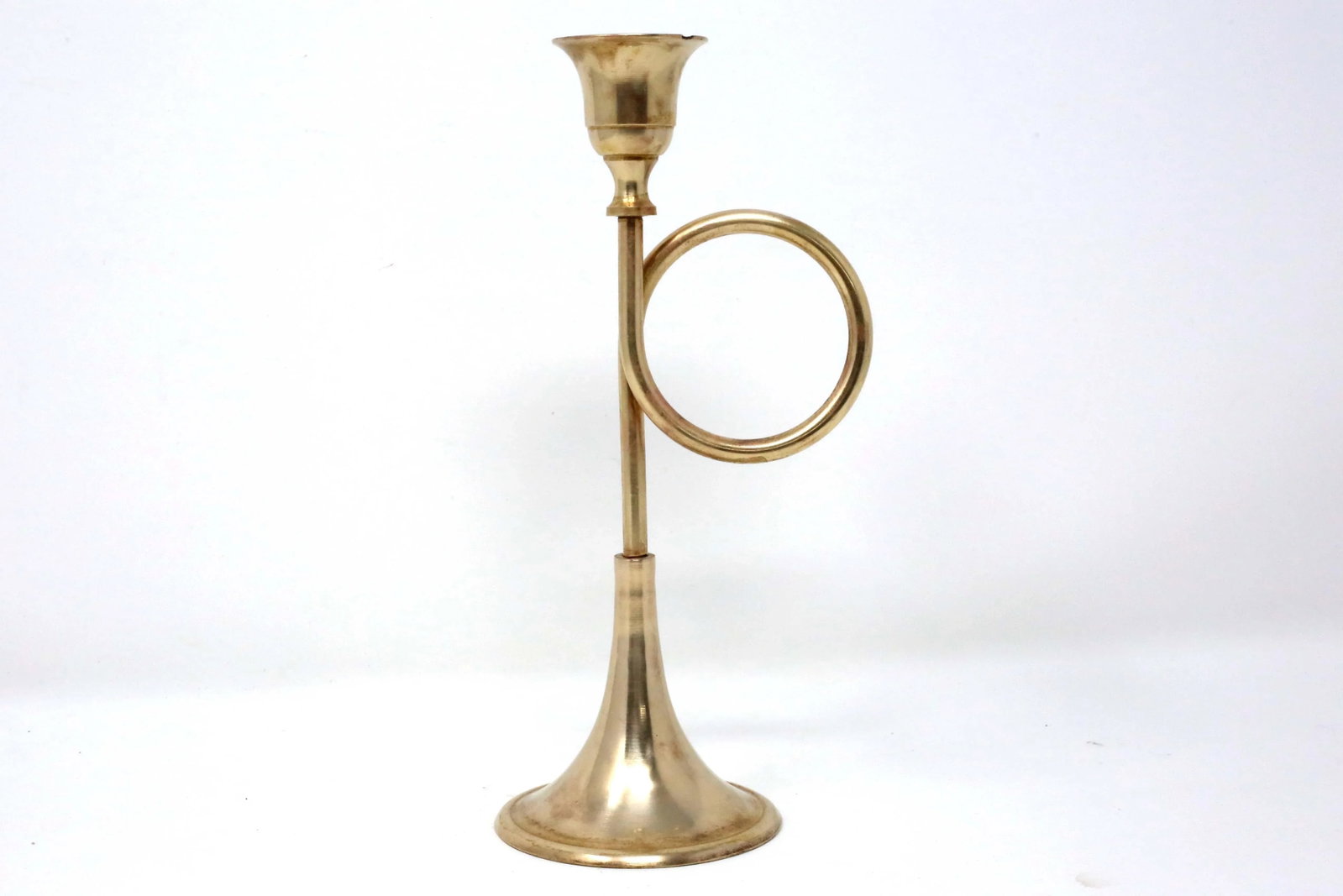 Vintage Brass Trumpet Candle Holder - 5