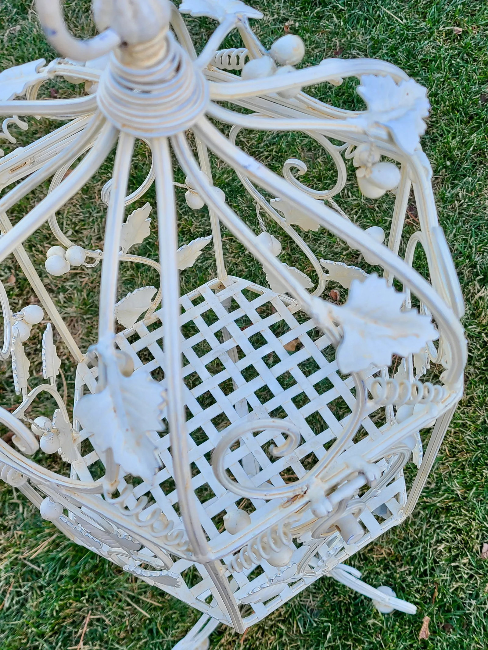 Vintage Italian Painted Wrought Iron Birdcage Plant Stand - 11