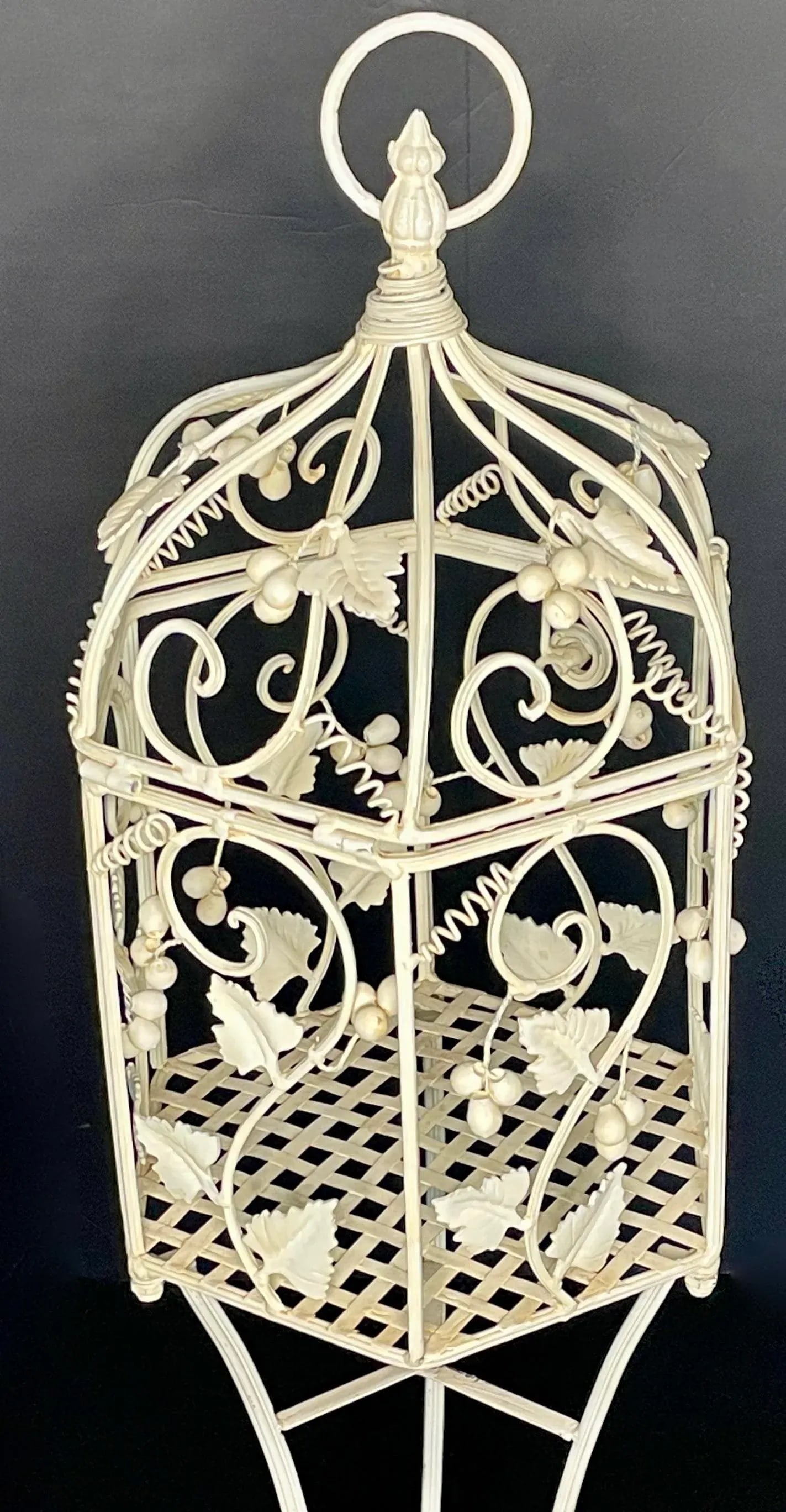 Vintage Italian Painted Wrought Iron Birdcage Plant Stand - 12