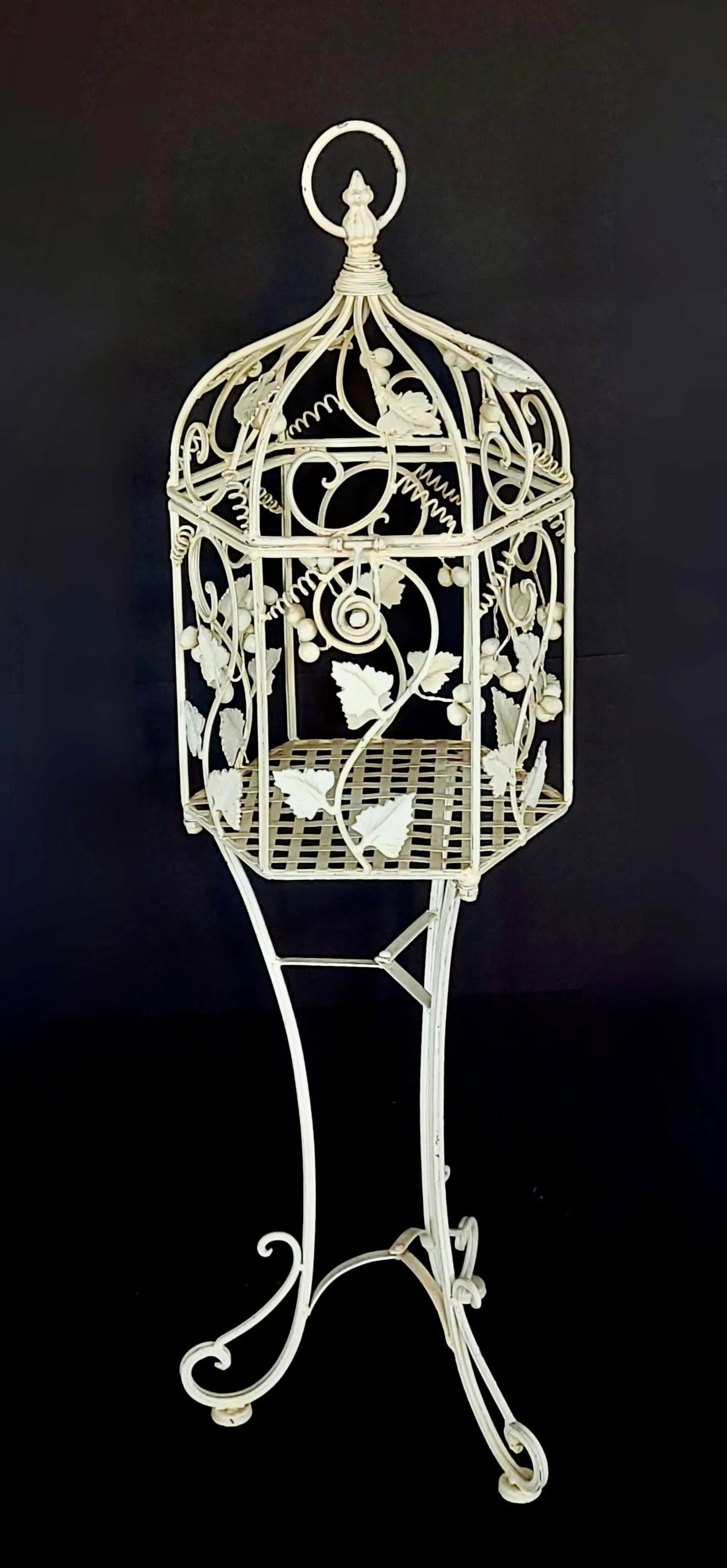 Vintage Italian Painted Wrought Iron Birdcage Plant Stand - 13