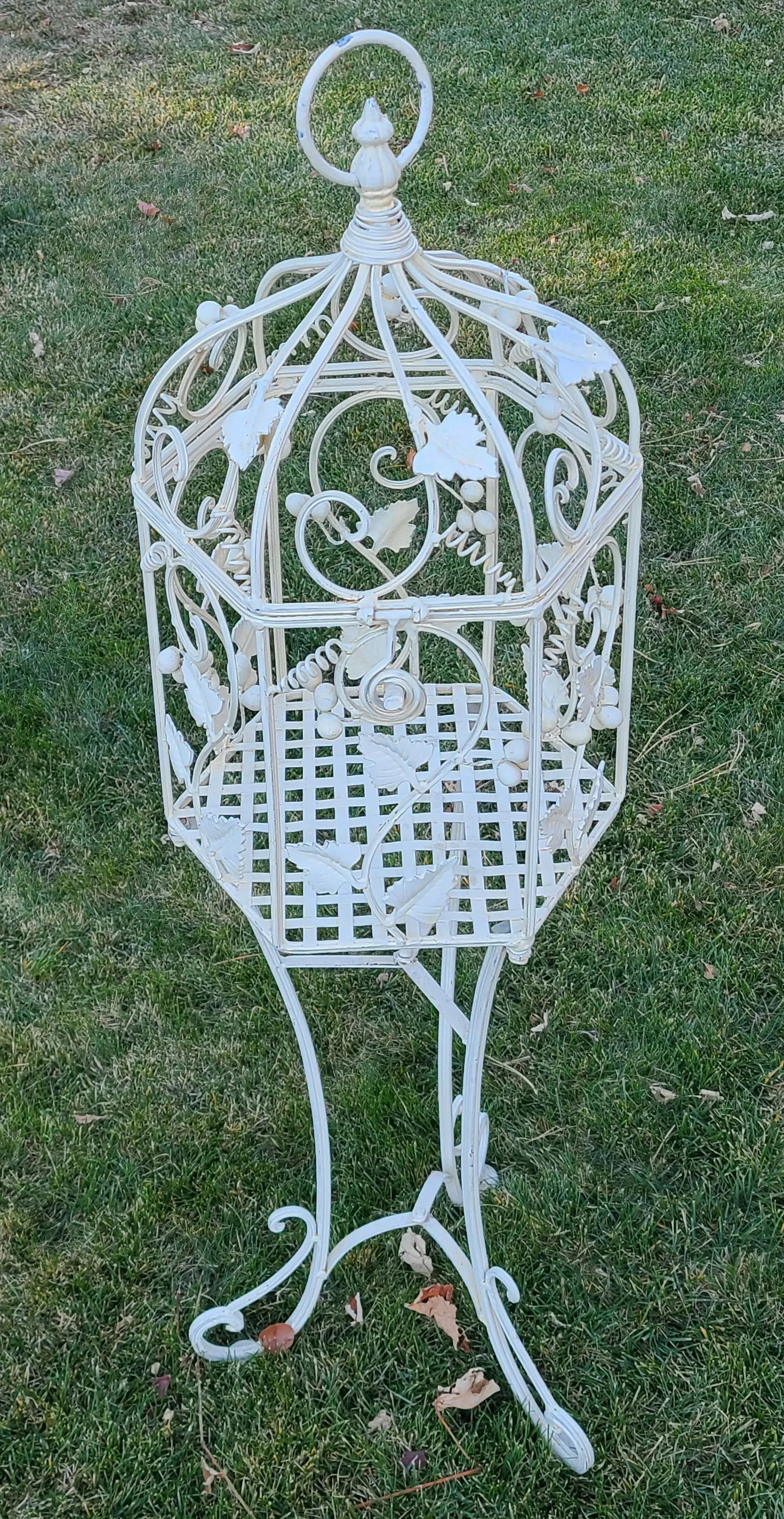 Vintage Italian Painted Wrought Iron Birdcage Plant Stand - 3