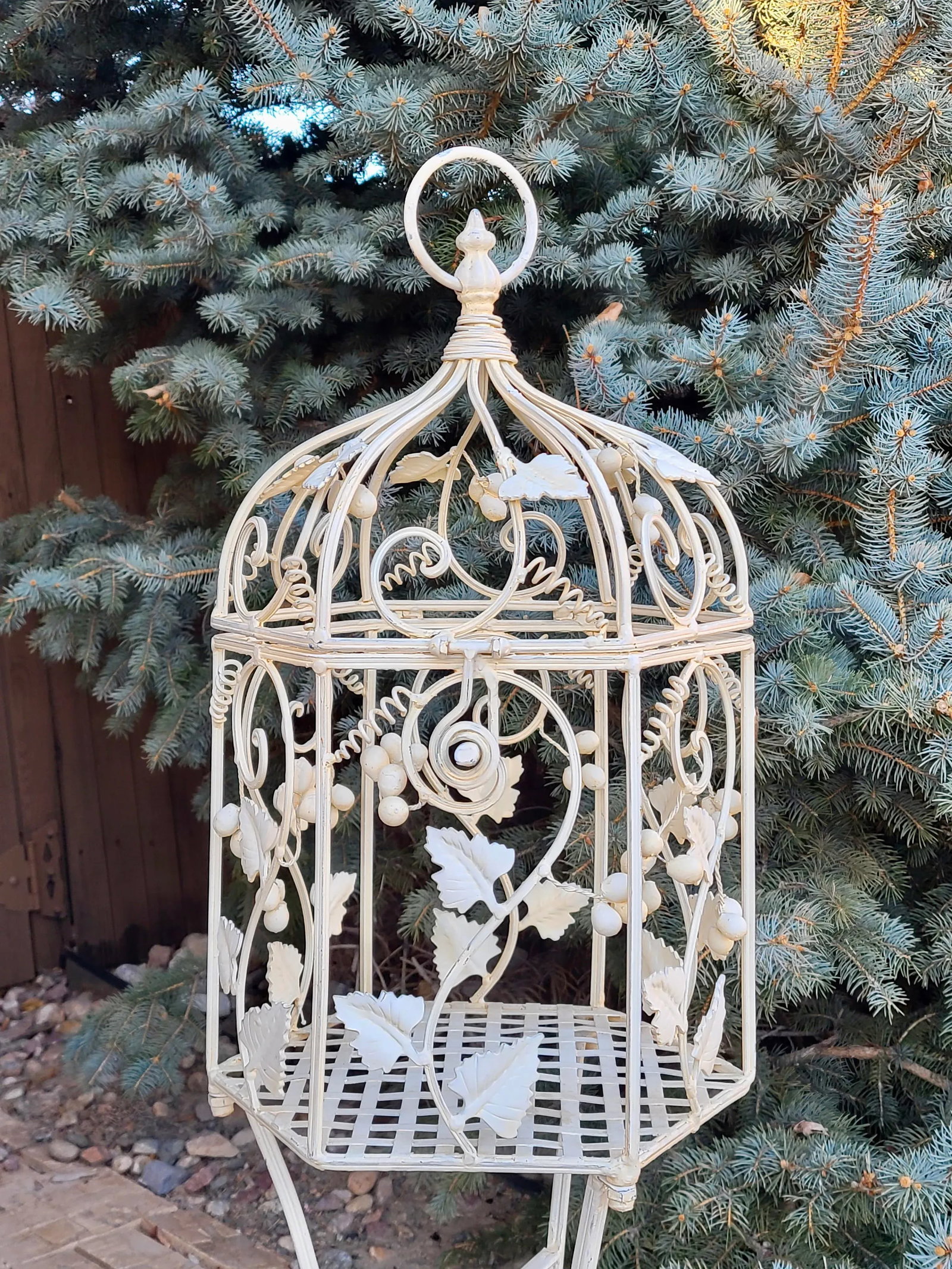 Vintage Italian Painted Wrought Iron Birdcage Plant Stand - 4