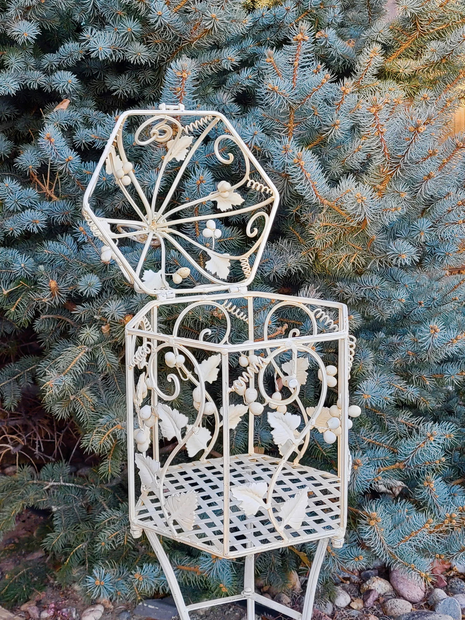 Vintage Italian Painted Wrought Iron Birdcage Plant Stand - 5