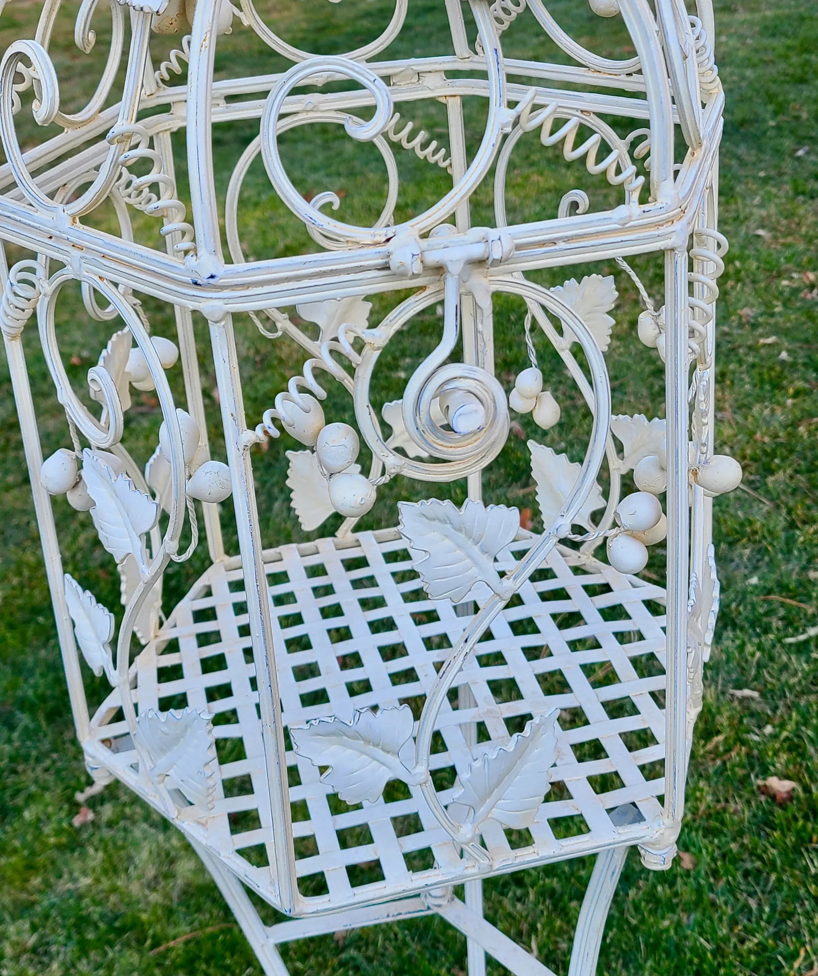 Vintage Italian Painted Wrought Iron Birdcage Plant Stand - 6