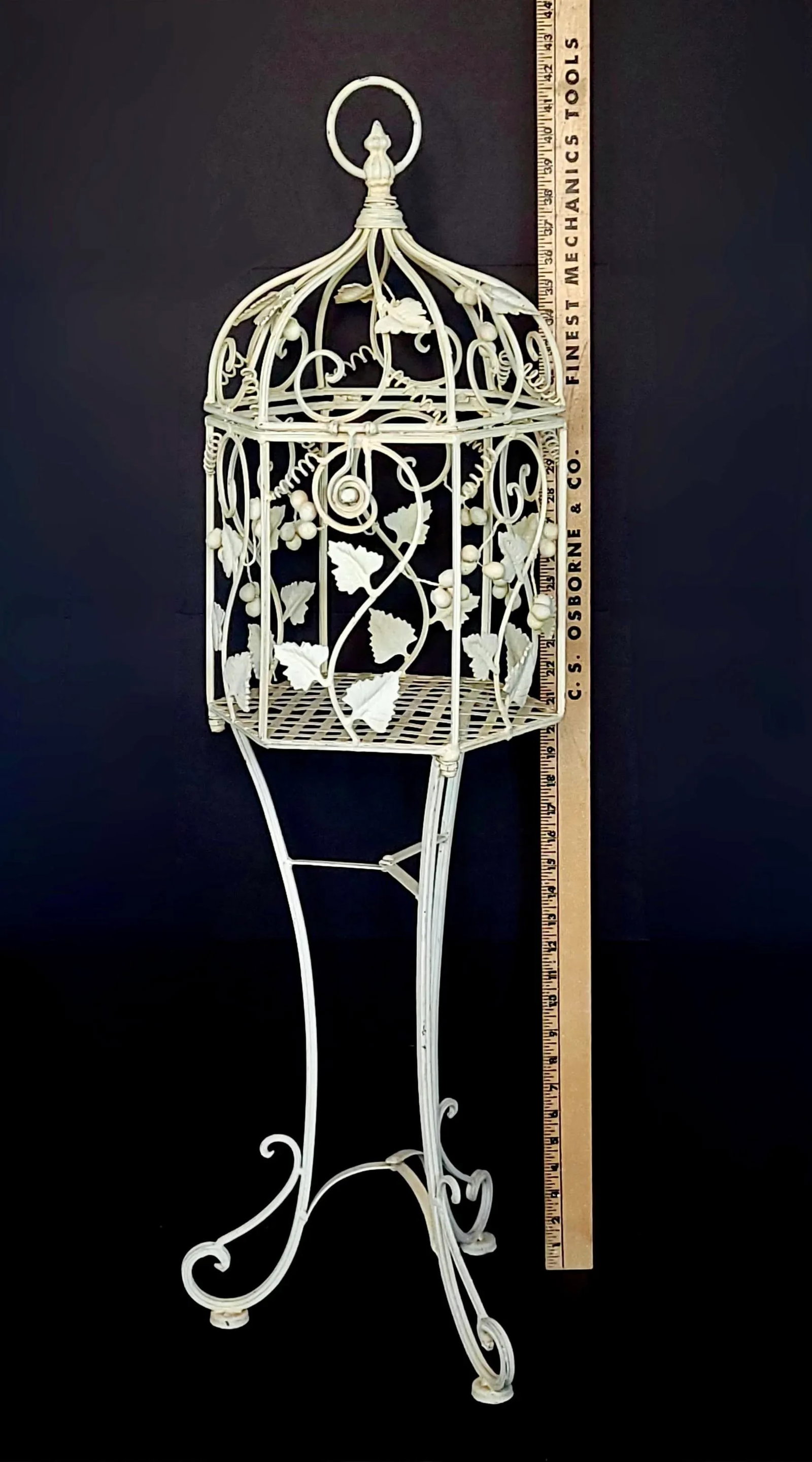 Vintage Italian Painted Wrought Iron Birdcage Plant Stand - 8