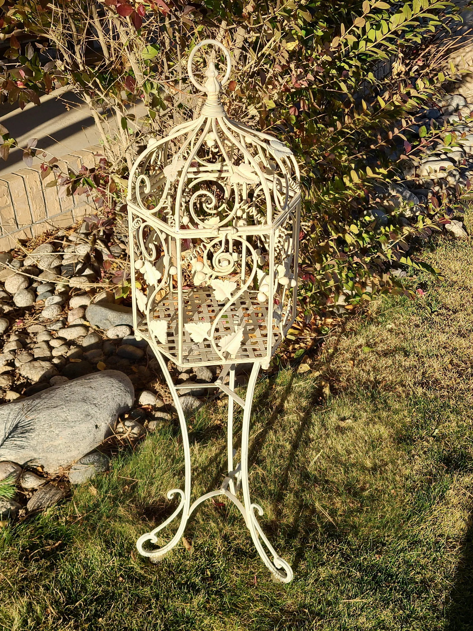 Vintage Italian Painted Wrought Iron Birdcage Plant Stand - 9
