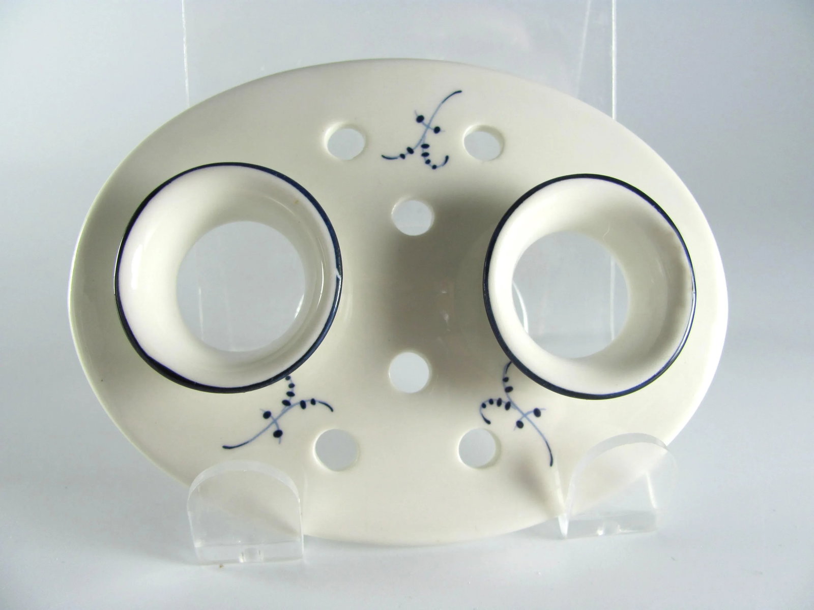 Vintage Chinoiserie Blue & White Floral Bud Flower Holder With Frog Vase - 6