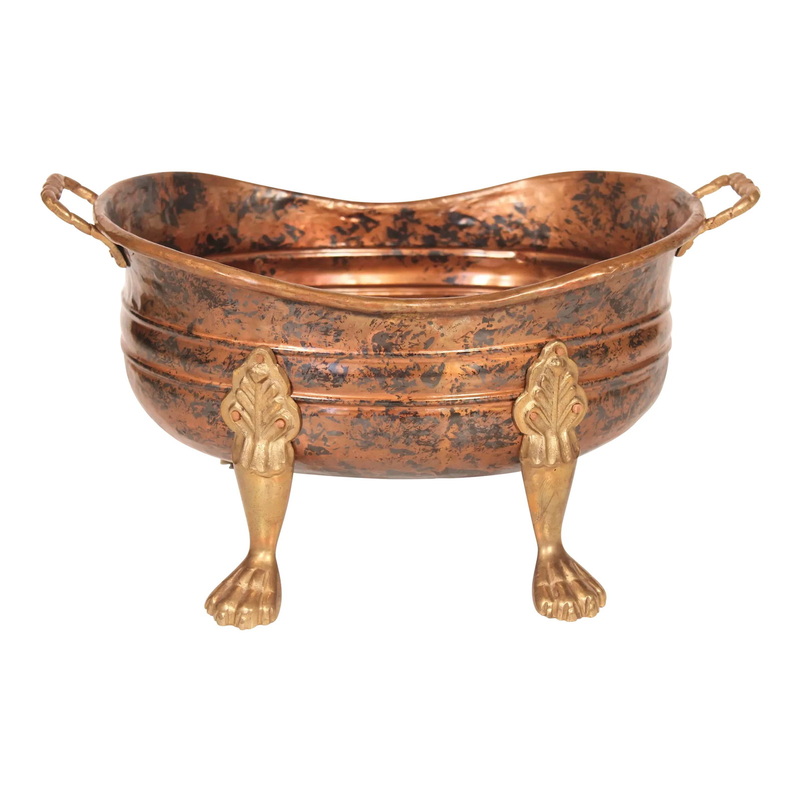Vintage French Copper Gilded Brass Jardiniere / Planter: A superb copper gilt brass jardiniere, circa 1950. This is a stunning piece with sculptural lions feet and legs. This could be a superb planter or ice bucket. Condition: Alterations: Original