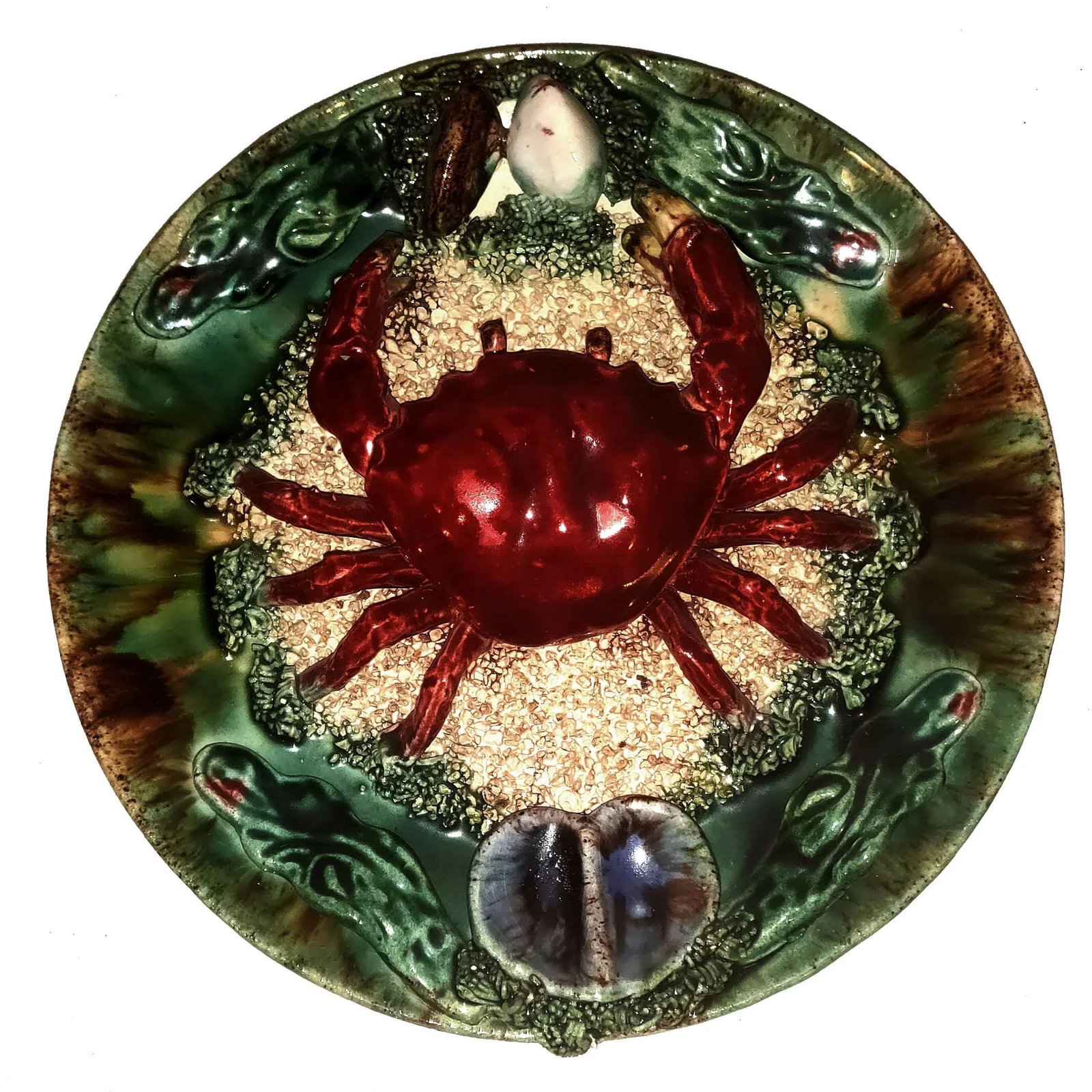 Mid 20th Century Majolica Bernard Palissy Style Faience Trompe l'Oeil Crab Plate - 2