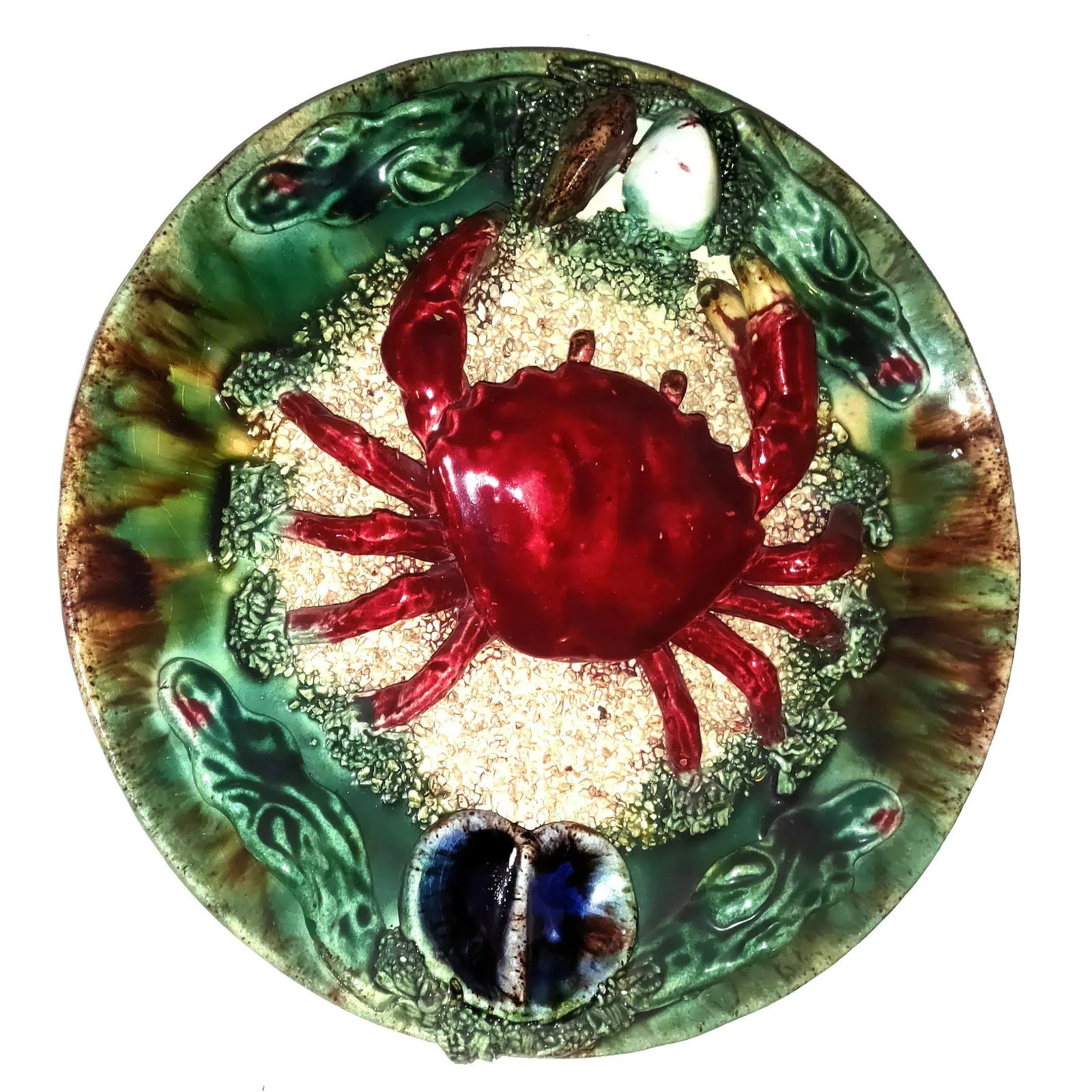 Mid 20th Century Majolica Bernard Palissy Style Faience Trompe l'Oeil Crab Plate - 3