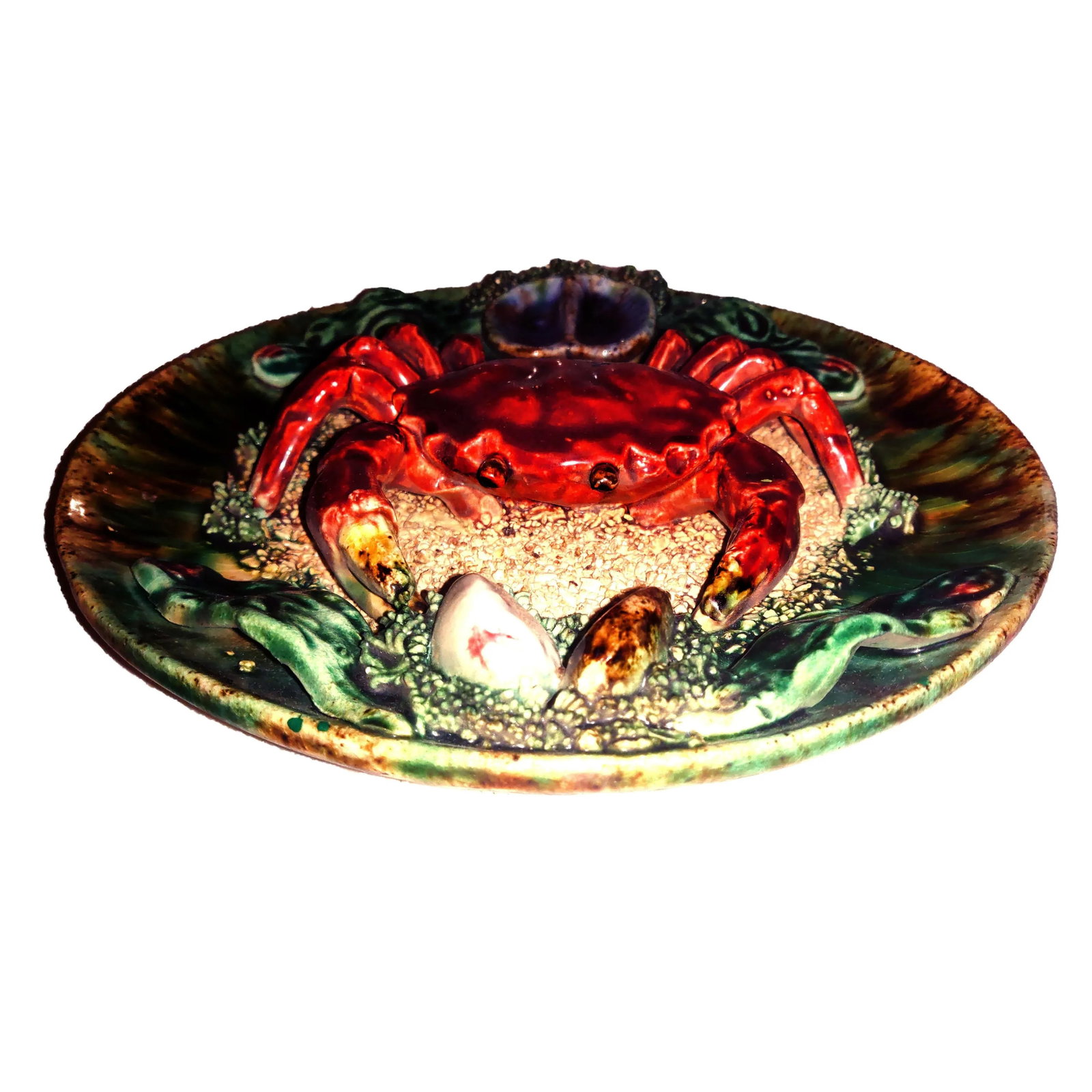 Mid 20th Century Majolica Bernard Palissy Style Faience Trompe l'Oeil Crab Plate - 5