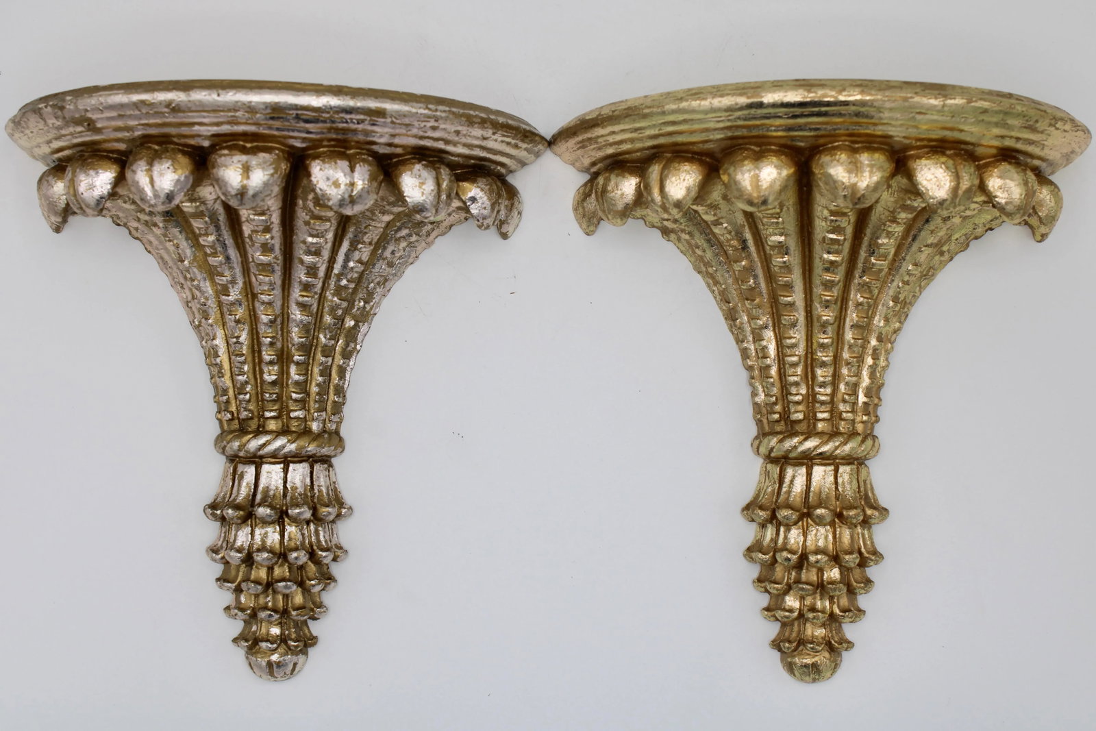 Hollywood Regency Style Golden Wheat Wall Shelves - a Pair - 2